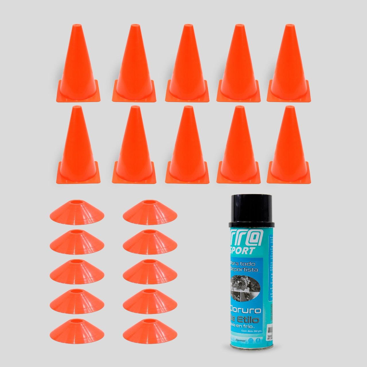 Kit de Entrenamiento con 10 Conos de Alta Visibilidad, 10 Platos Flexibles y Cloruro de Etilo para Limpieza Efectiva y Rápida Completo para Agilidad y Precisión