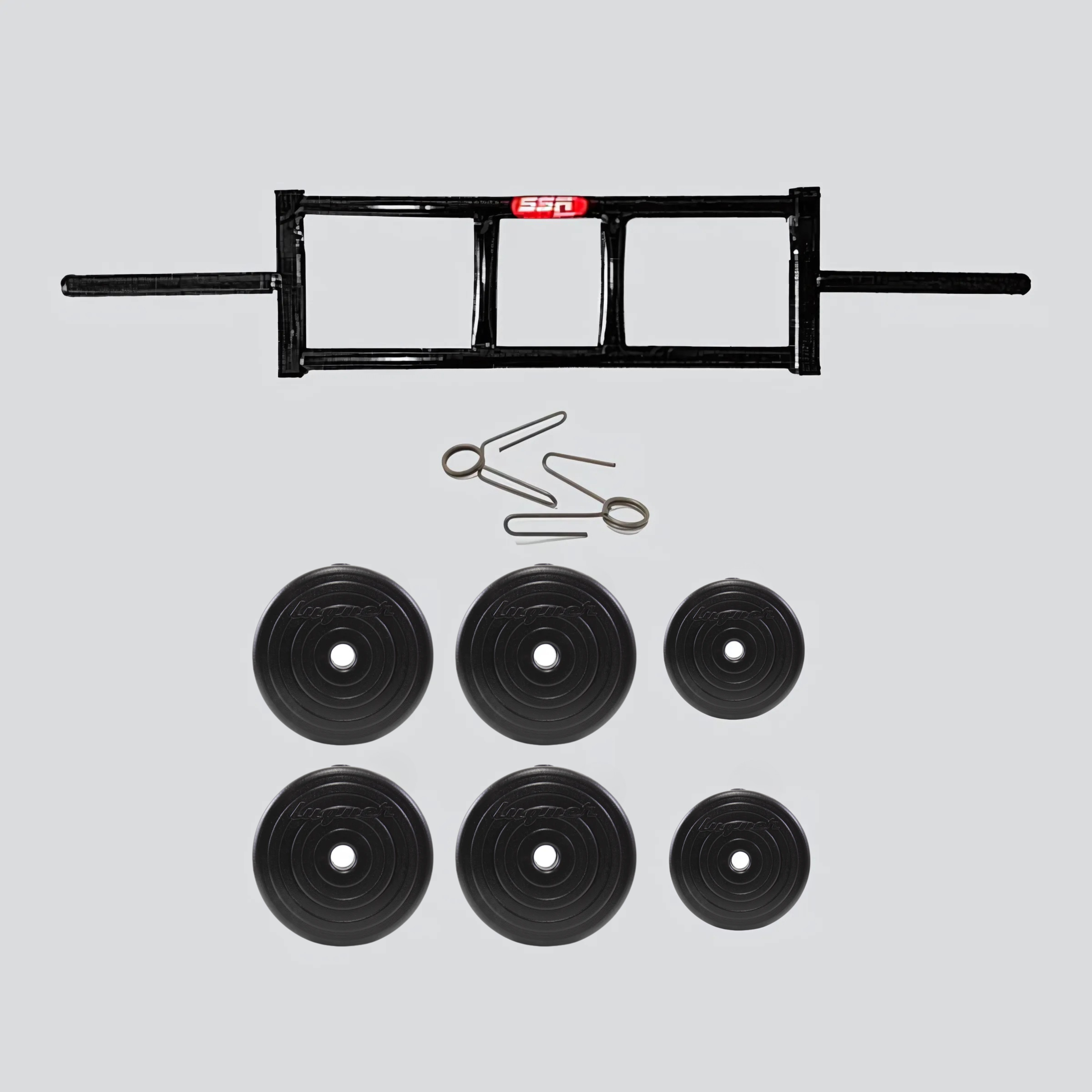 Set de 50 lb con Barra Romana 2 Seguros 4 Discos de 5 kg,2 Discos de 2.5 kg de Plástico Ideal para Gym en Casa, CrossFit, Fuerza y Entrenamiento Funcional