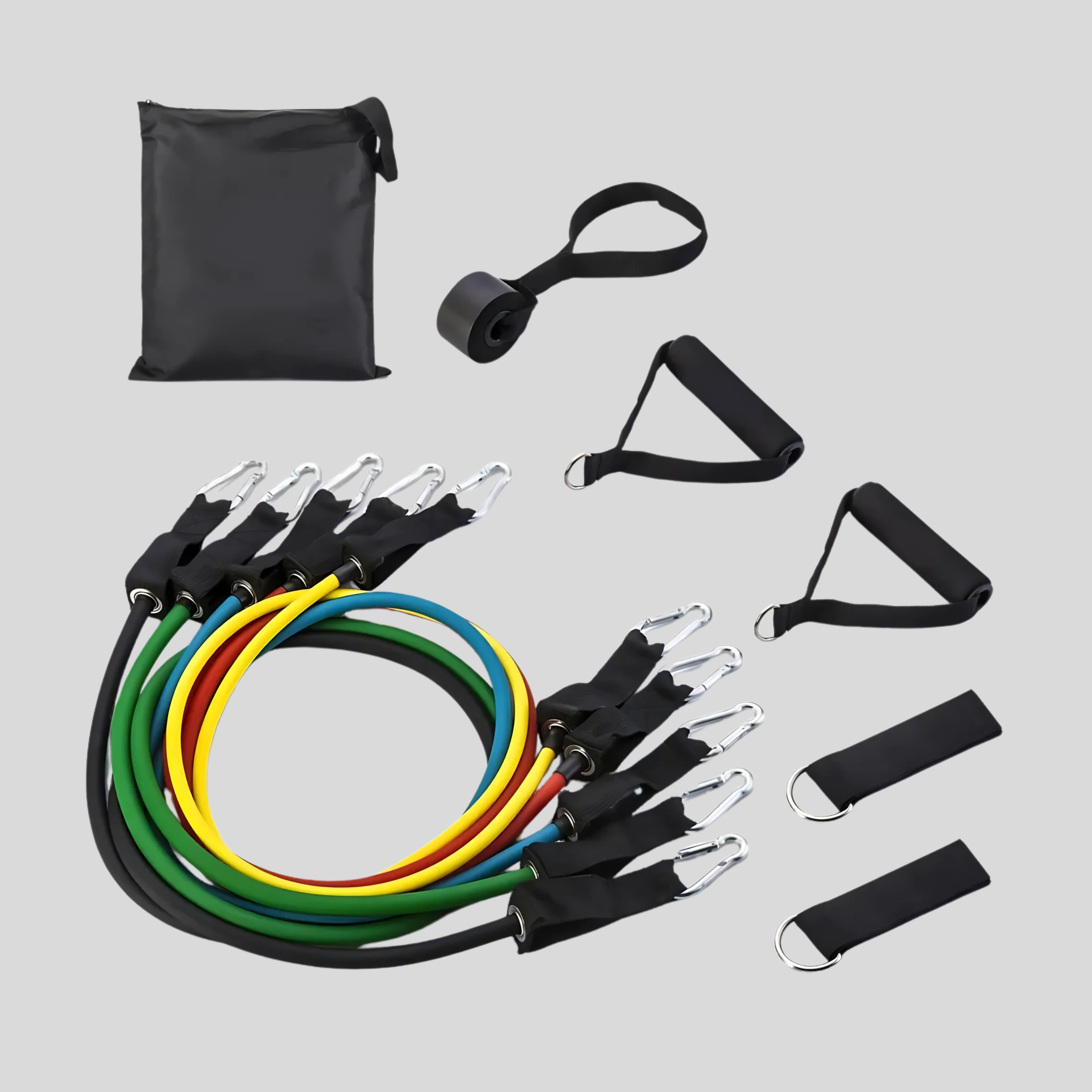 Kit de Ejercicio: Con Cuerda para Saltar, Bandas de Resistencia, Rueda para Abdominales, Set de Ligas Tubulares y Handgrip/Ideal para Fitness, Crossfit, Pilates y Cardio