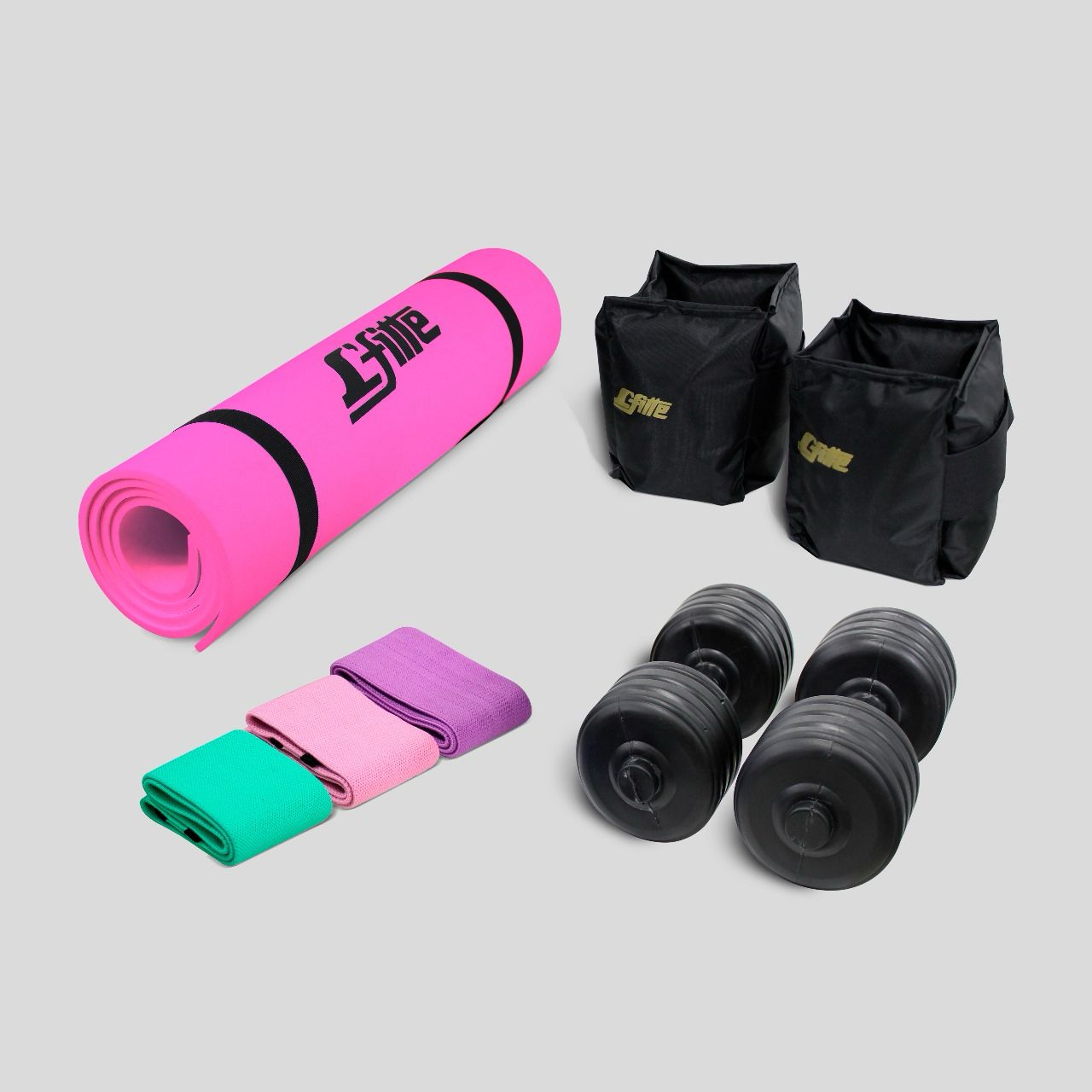 Kit de Tapete, mancuernas 3.5kg, polainas 2kg Y 3 Bandas De Tela