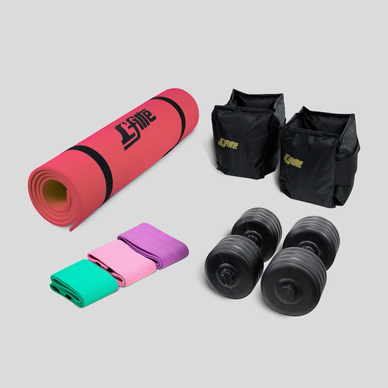 Kit de Tapete, mancuernas 3.5kg, polainas 2kg Y 3 Bandas De Tela
