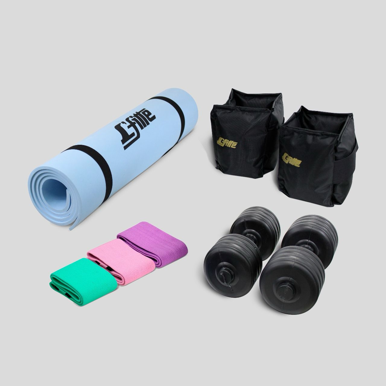 Kit de Tapete, mancuernas 3.5kg, polainas 2kg Y 3 Bandas De Tela