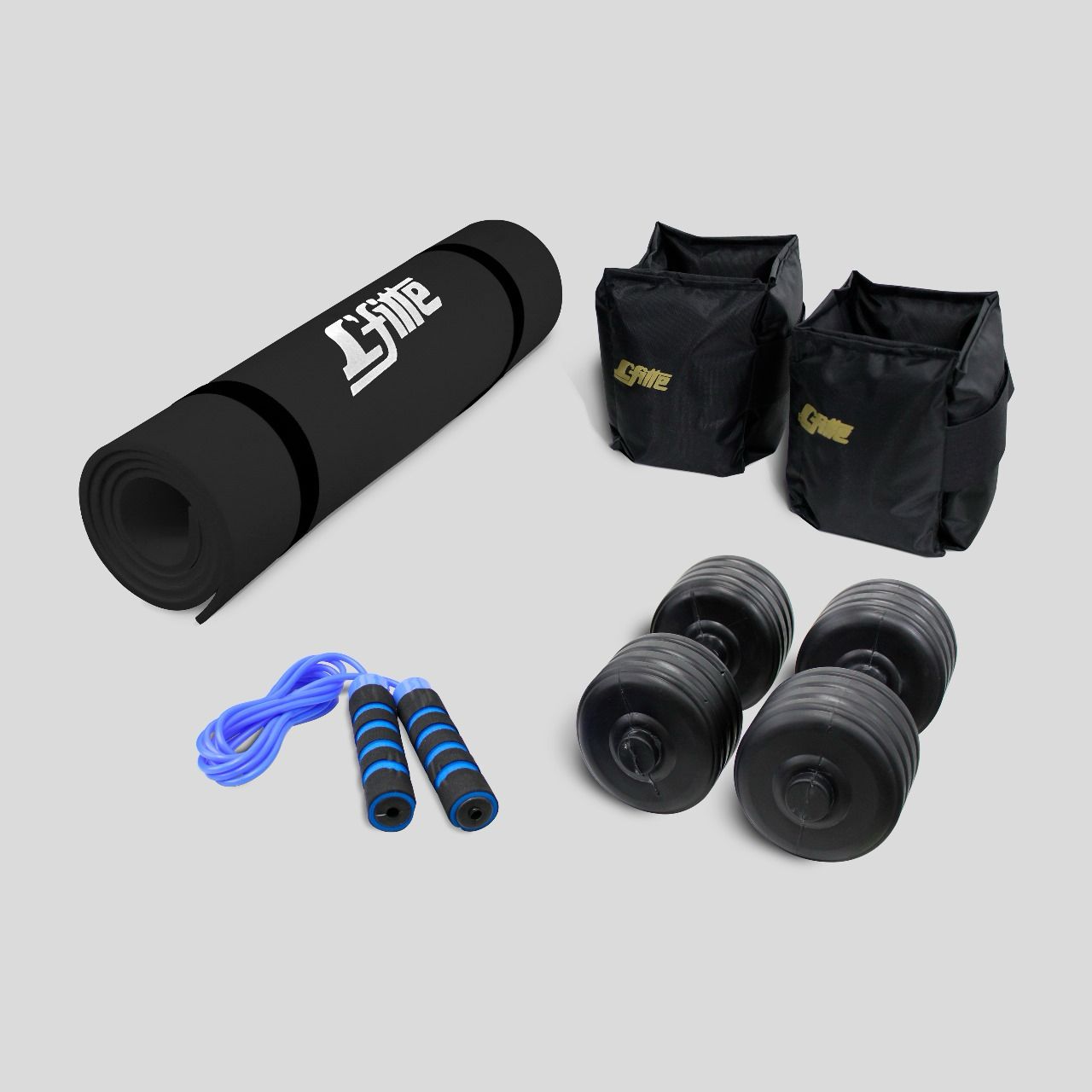 Kit De Ejercicio Polaina 2 kg, Cuerda para saltar, Mancuernas 3.5 kg y Tapete De 1.50m