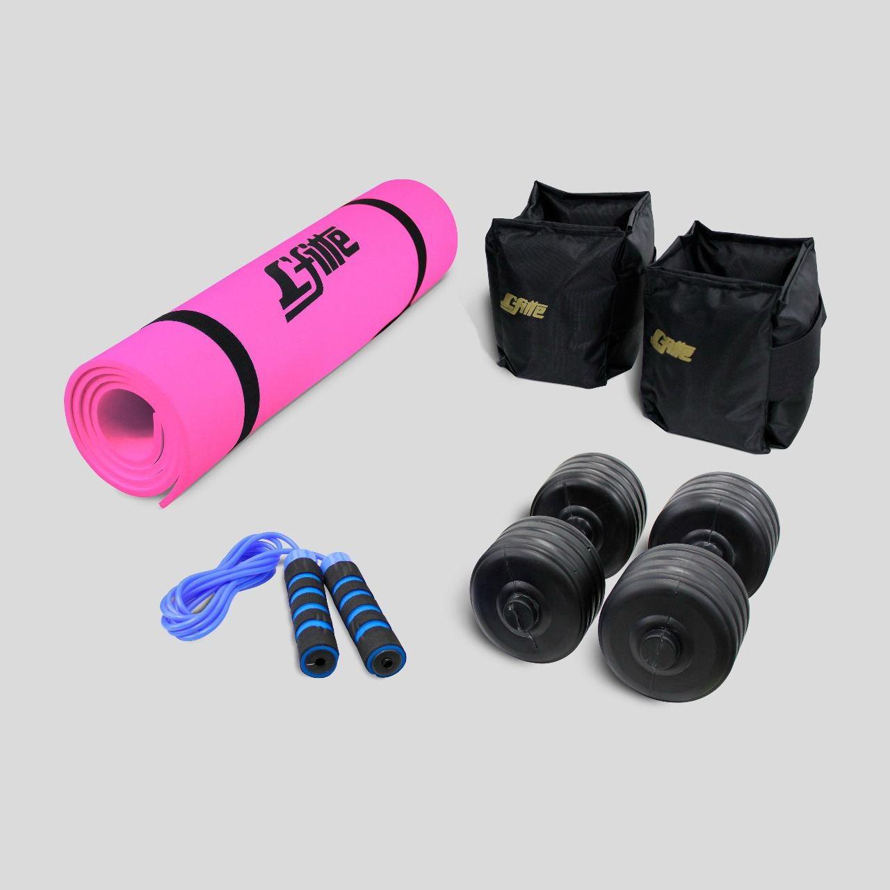 Kit De Ejercicio Polaina 2 kg, Cuerda para saltar, Mancuernas 3.5 kg y Tapete De 1.50m