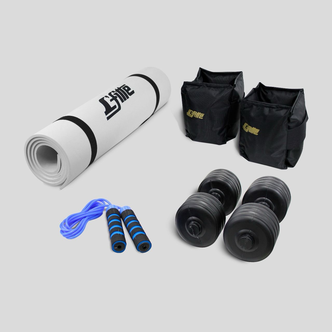 Kit De Ejercicio Polaina 2 kg, Cuerda para saltar, Mancuernas 3.5 kg y Tapete De 1.50m
