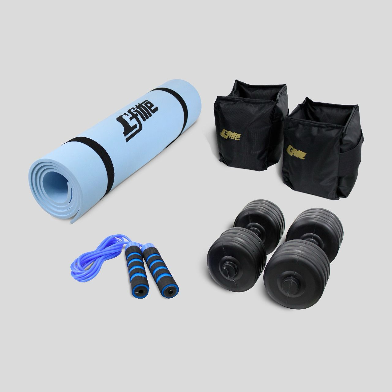 Kit De Ejercicio Polaina 2 kg, Cuerda para saltar, Mancuernas 3.5 kg y Tapete De 1.50m
