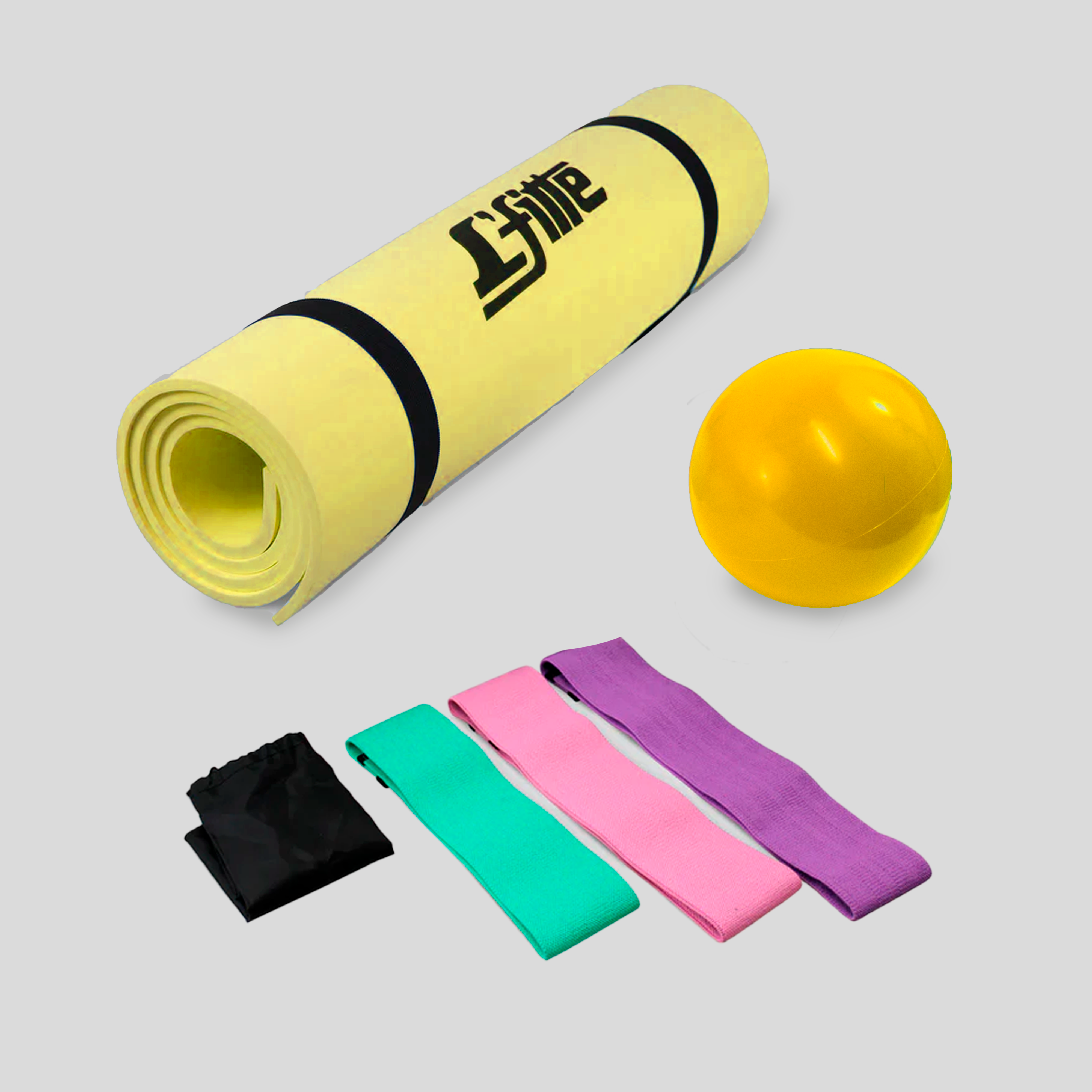 Kit De Ejercicio(Tapete, Pelota De Gel 1Kg,Bandas De Tela)
