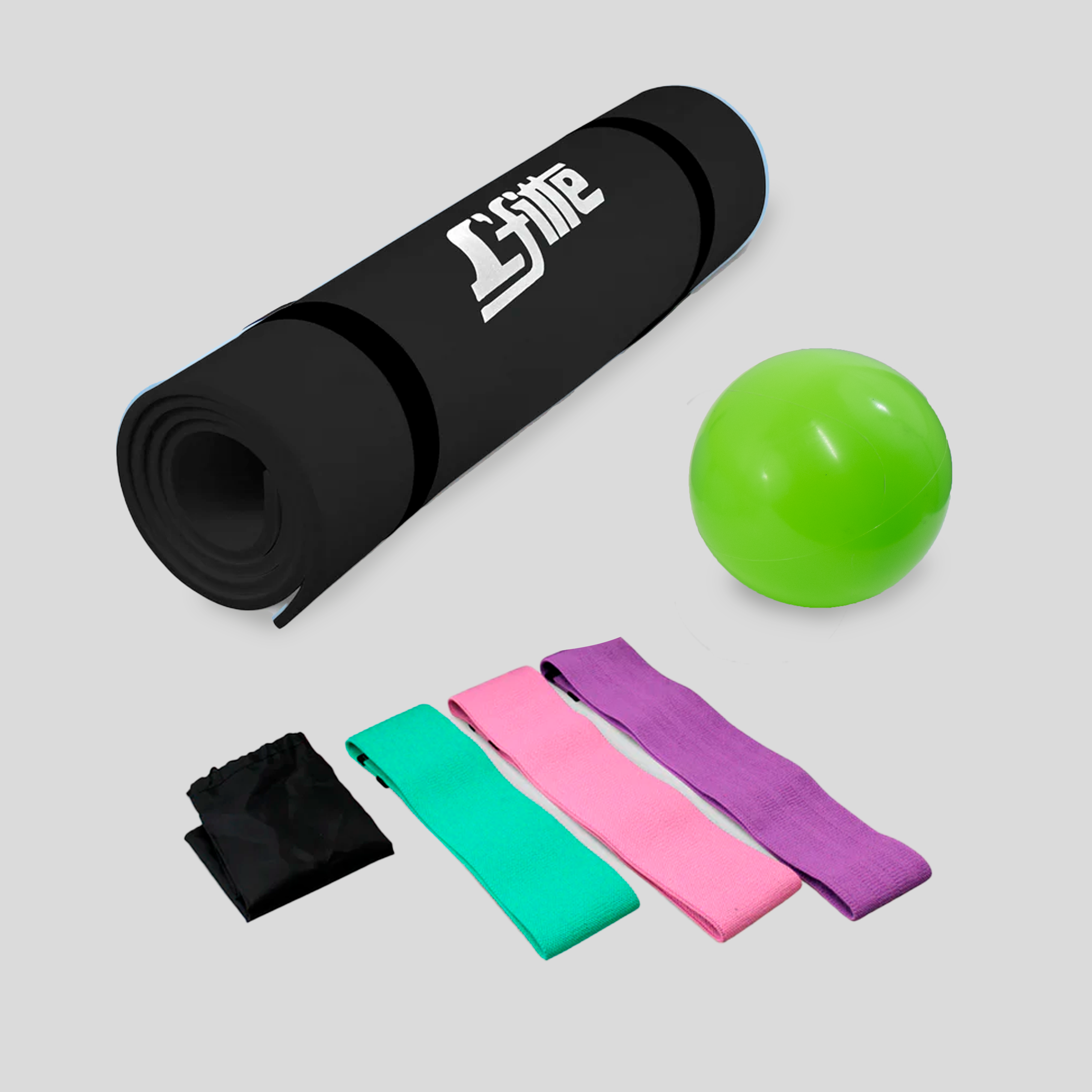 Kit De Ejercicio(Tapete, Pelota De Gel 1Kg,Bandas De Tela)
