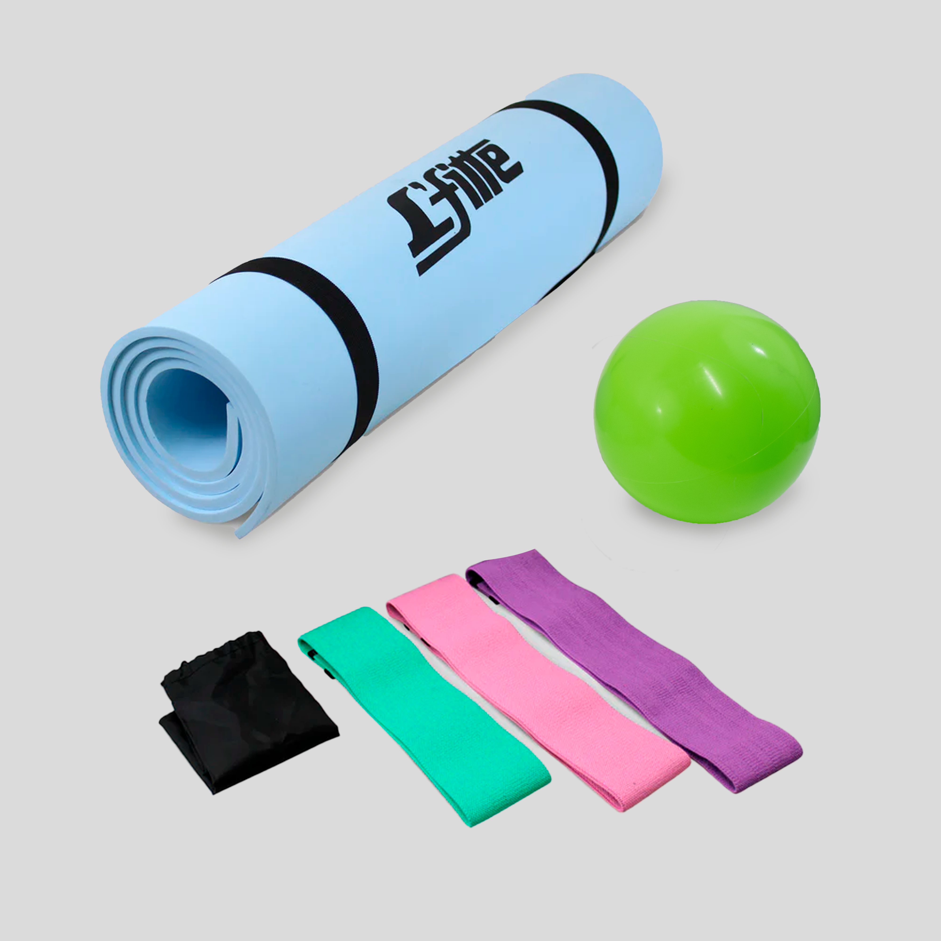 Kit De Ejercicio(Tapete, Pelota De Gel 1Kg,Bandas De Tela)