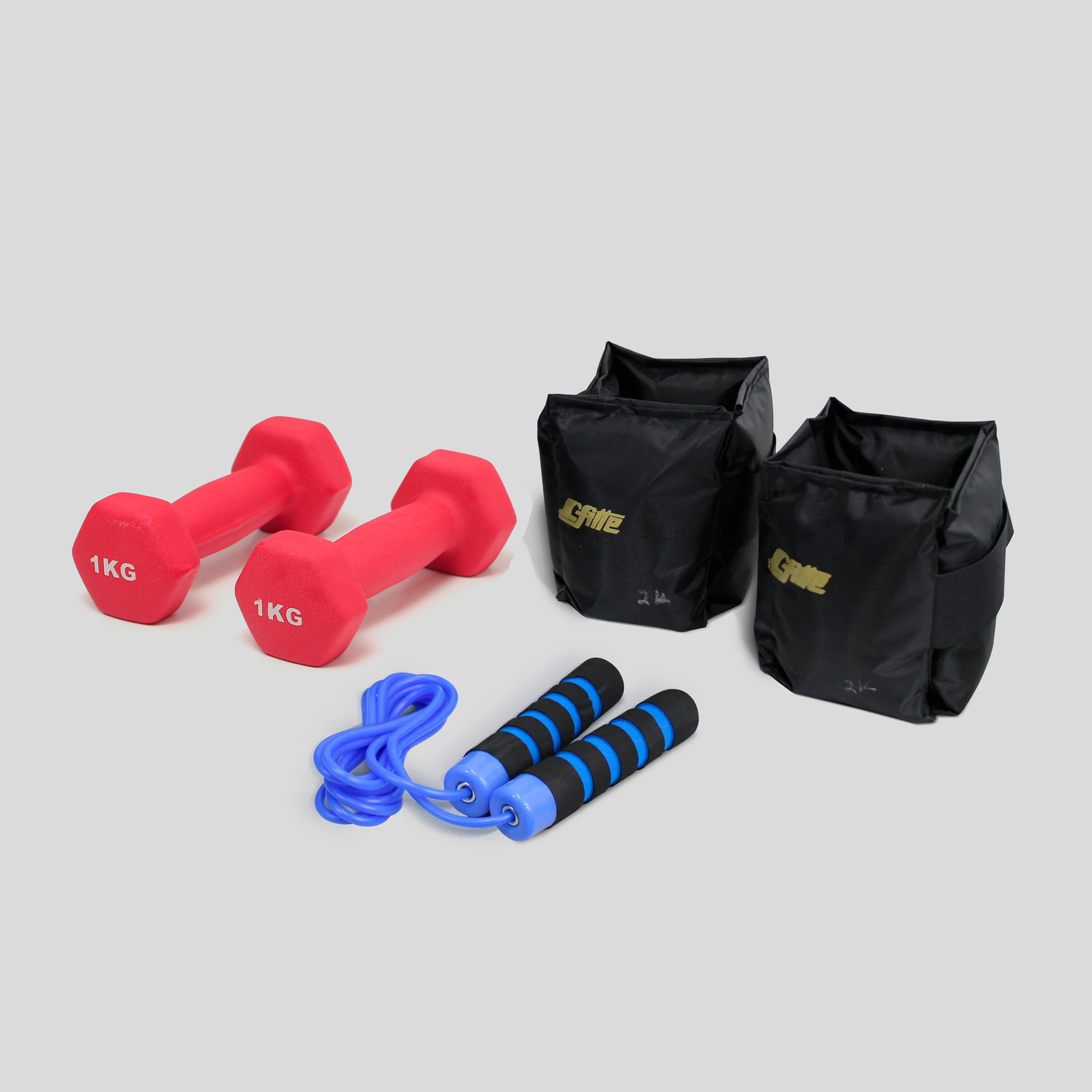 Kit de Ejercicio Con Cuerda De Neopreno, Un Par De Mancuernas 1 kg y Un Par De Polainas 2kg