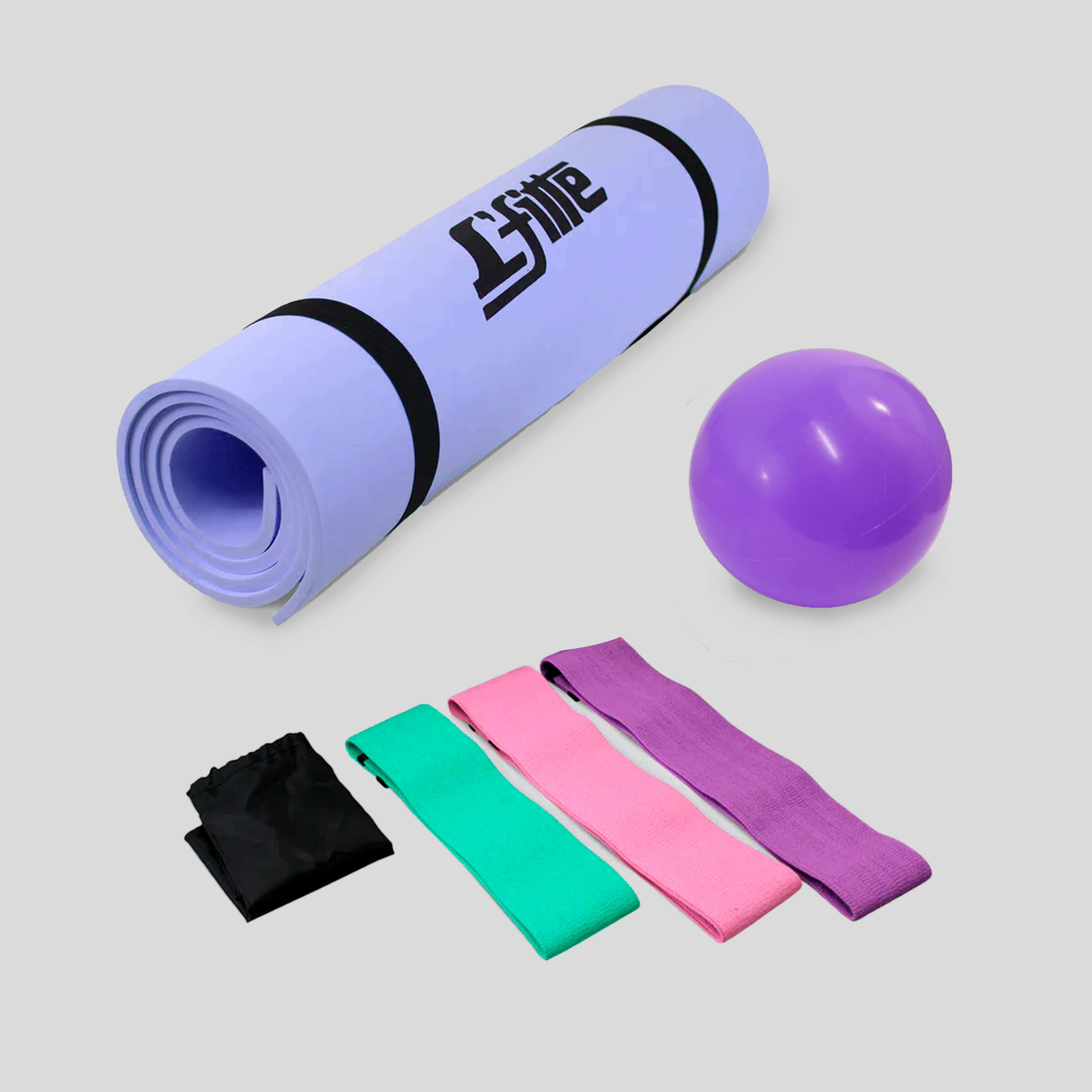 Kit De Ejercicio(Tapete, Pelota De Gel 1Kg,Bandas De Tela)