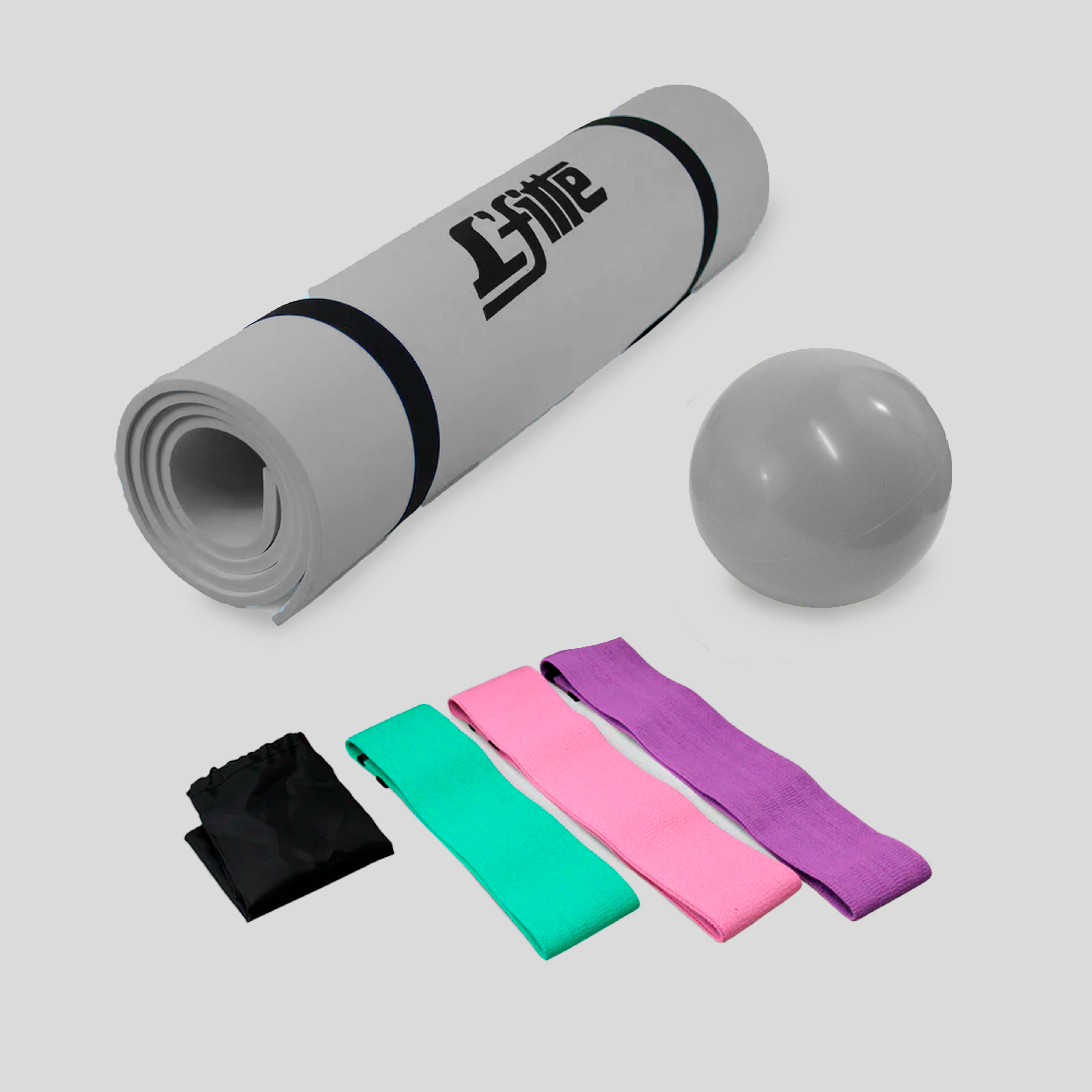 Kit De Ejercicio(Tapete, Pelota De Gel 1Kg,Bandas De Tela)