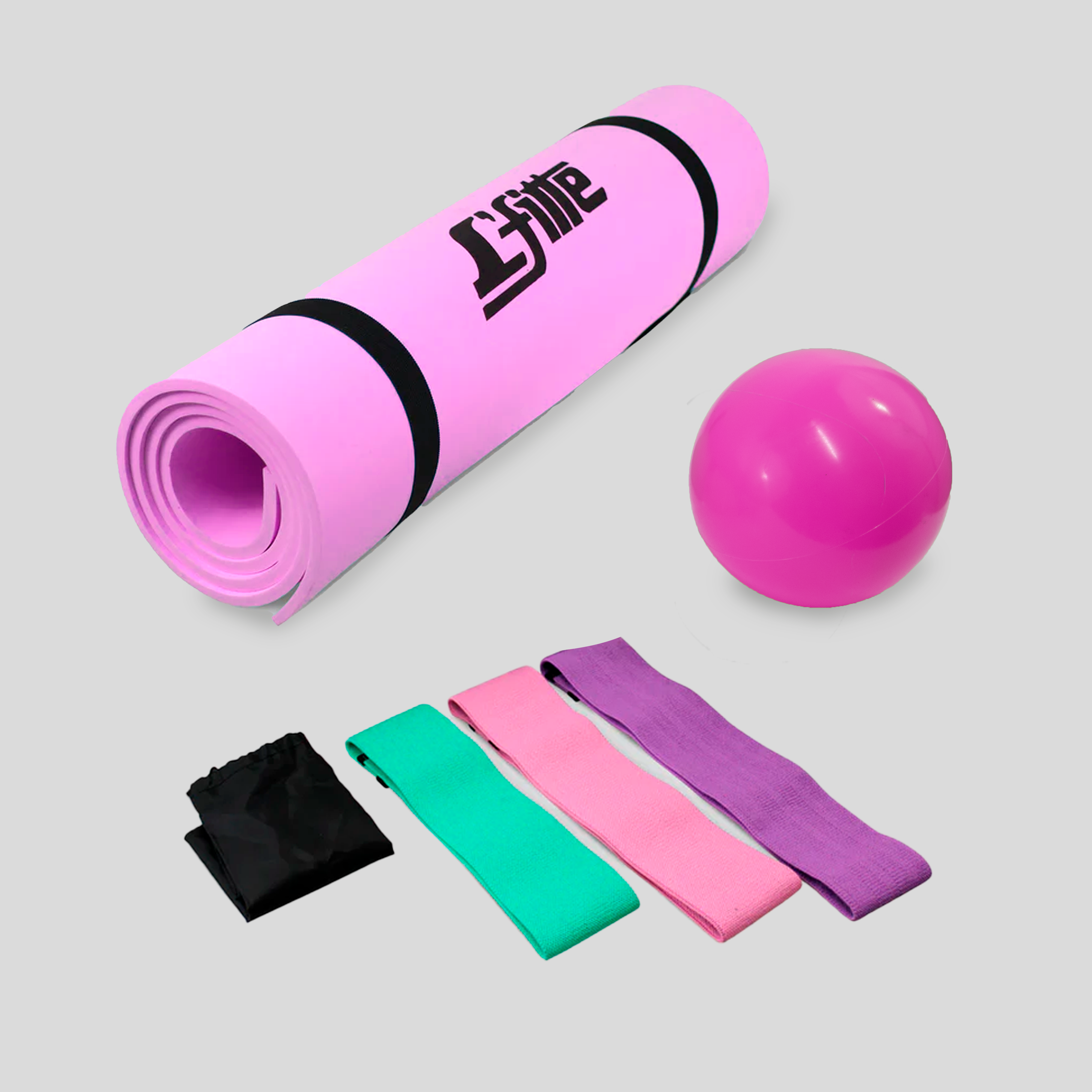 Kit De Ejercicio(Tapete, Pelota De Gel 1Kg,Bandas De Tela)