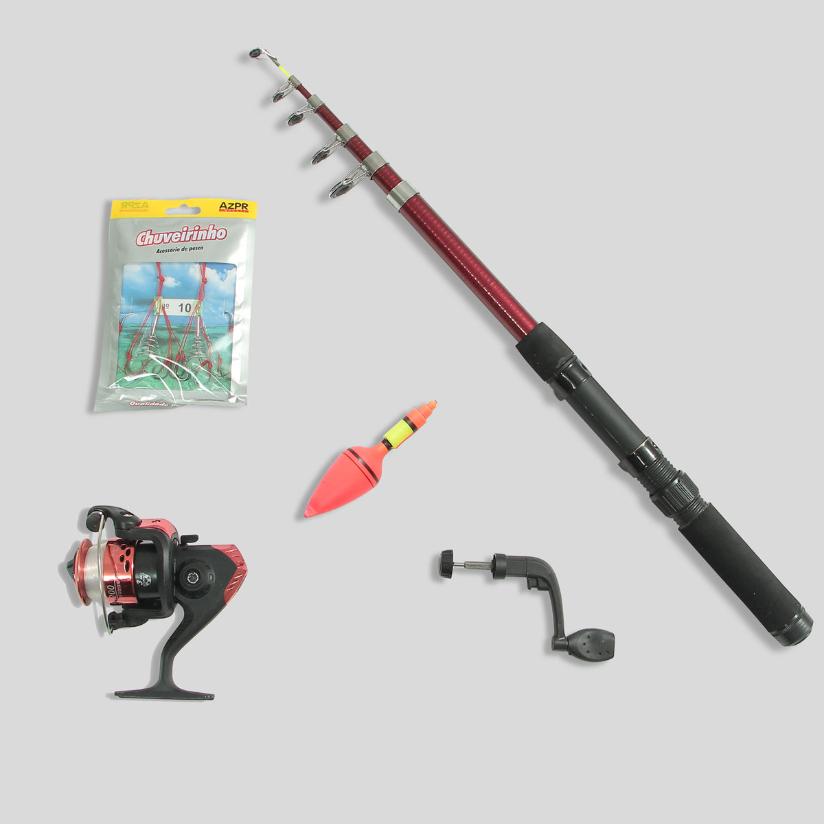 Set de Pesca Recreativo con Caña Telescopica, Carrete Giratorio y Anzuelos Incluidos