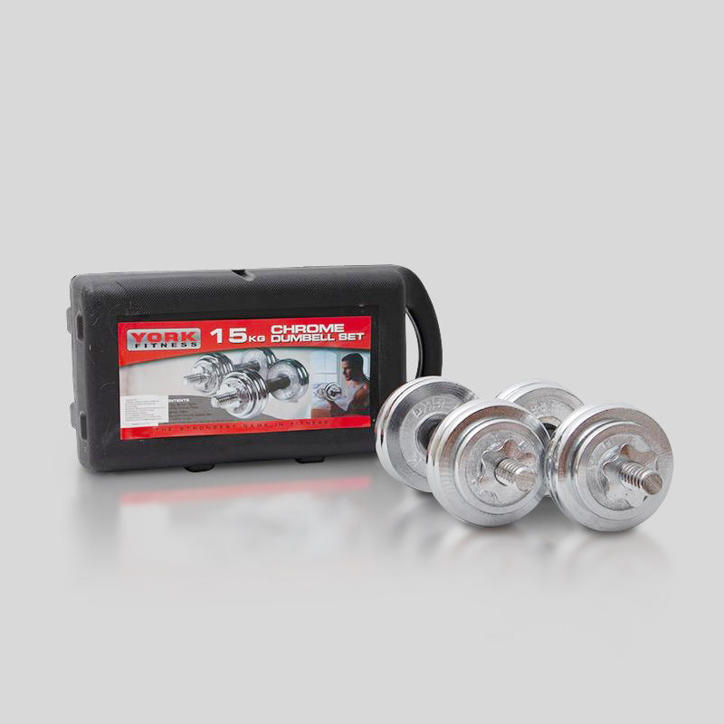 Estuche De Mancuernas Cromadas 15kg/Set Ajustable Con Discos Metálicos Ideal Para Entrenamiento En Casa