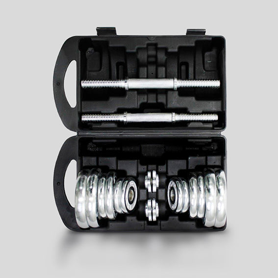 Estuche De Mancuernas Cromadas 15kg/Set Ajustable Con Discos Metálicos Ideal Para Entrenamiento En Casa