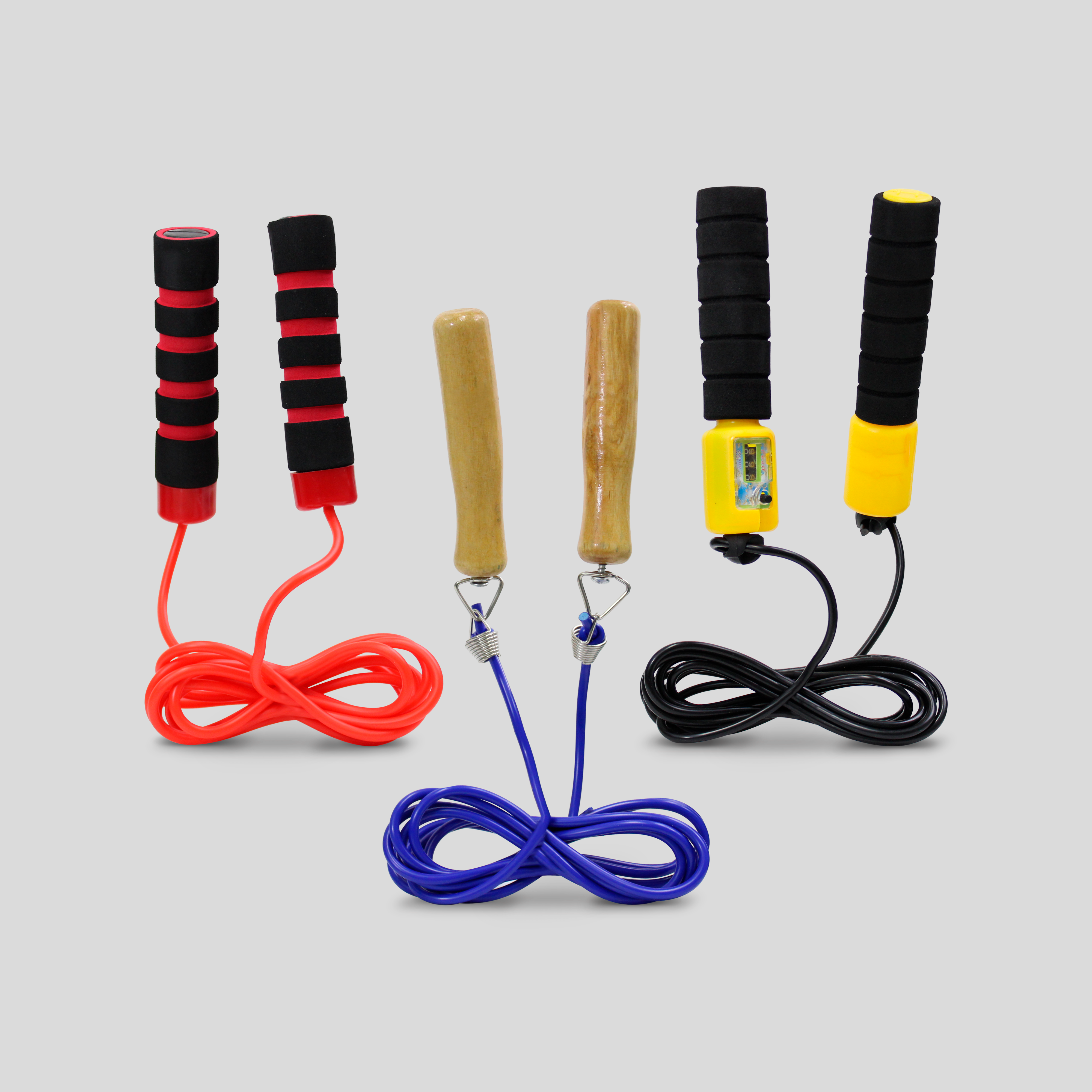 Combo de 3 Cuerdas Diferentes con Mangos de Madera Espuma y Contador para Entrenamiento Versátil y Adaptabilidad Garantizada