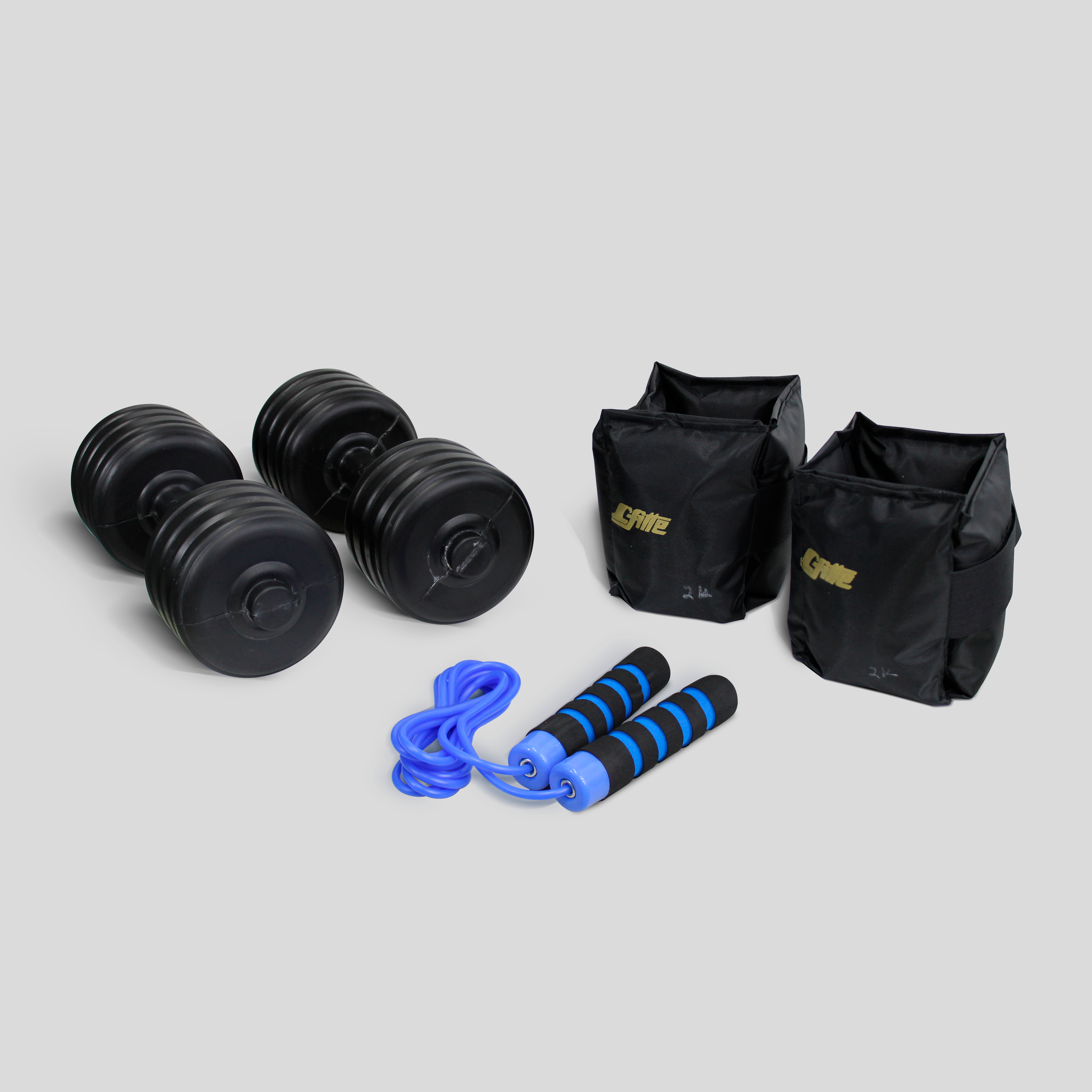 Kit De Ejercicio Para Casa Cuerda De Neopreno Con Valero, Mancuernas De Plástico Rellenas 3.5kg Y Polainas 2kg Con Velcro Ajustable