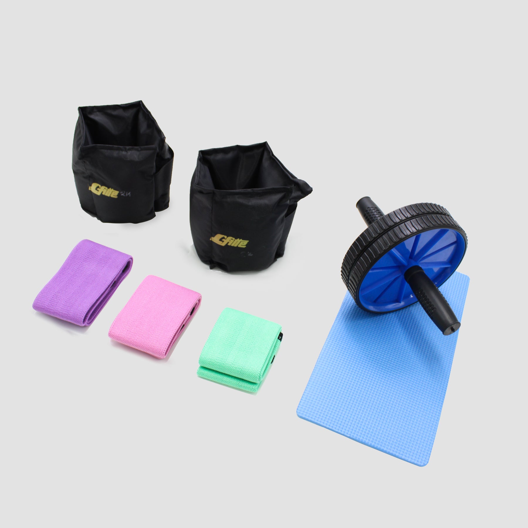 Kit de Ejercicio con Polainas 2kg c/u ,Set De Ligas De Resistencia, Rueda Abdominales