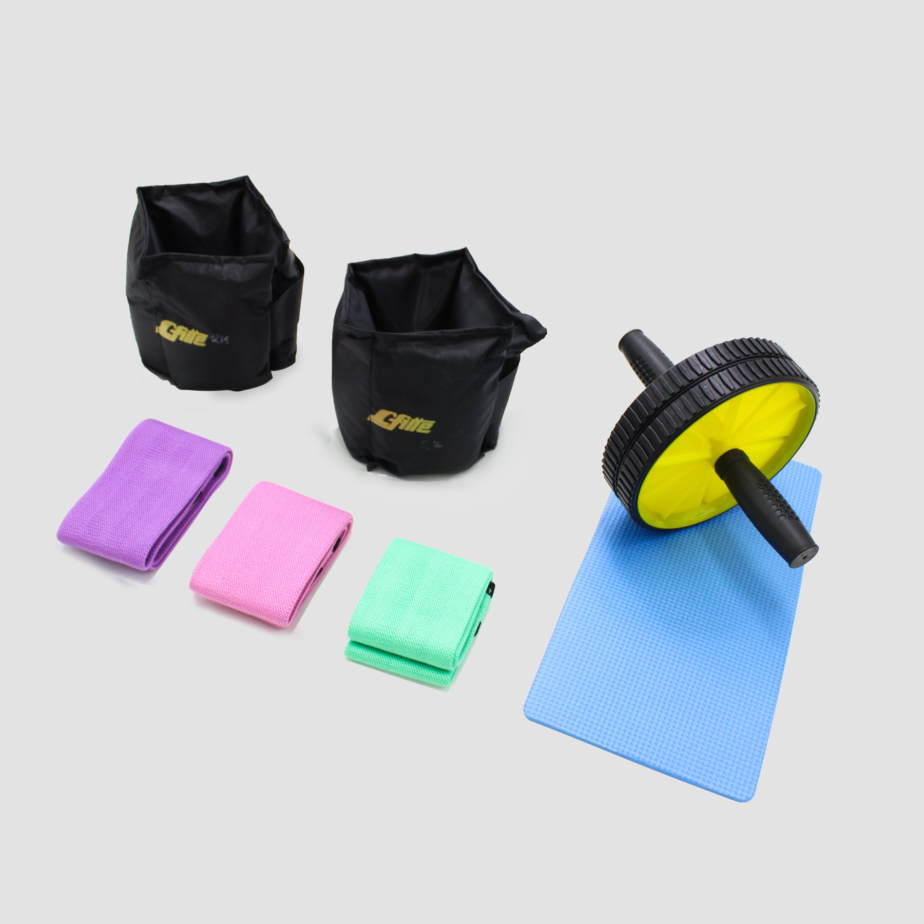 Kit de Ejercicio con Polainas 2kg c/u ,Set De Ligas De Resistencia, Rueda Abdominales