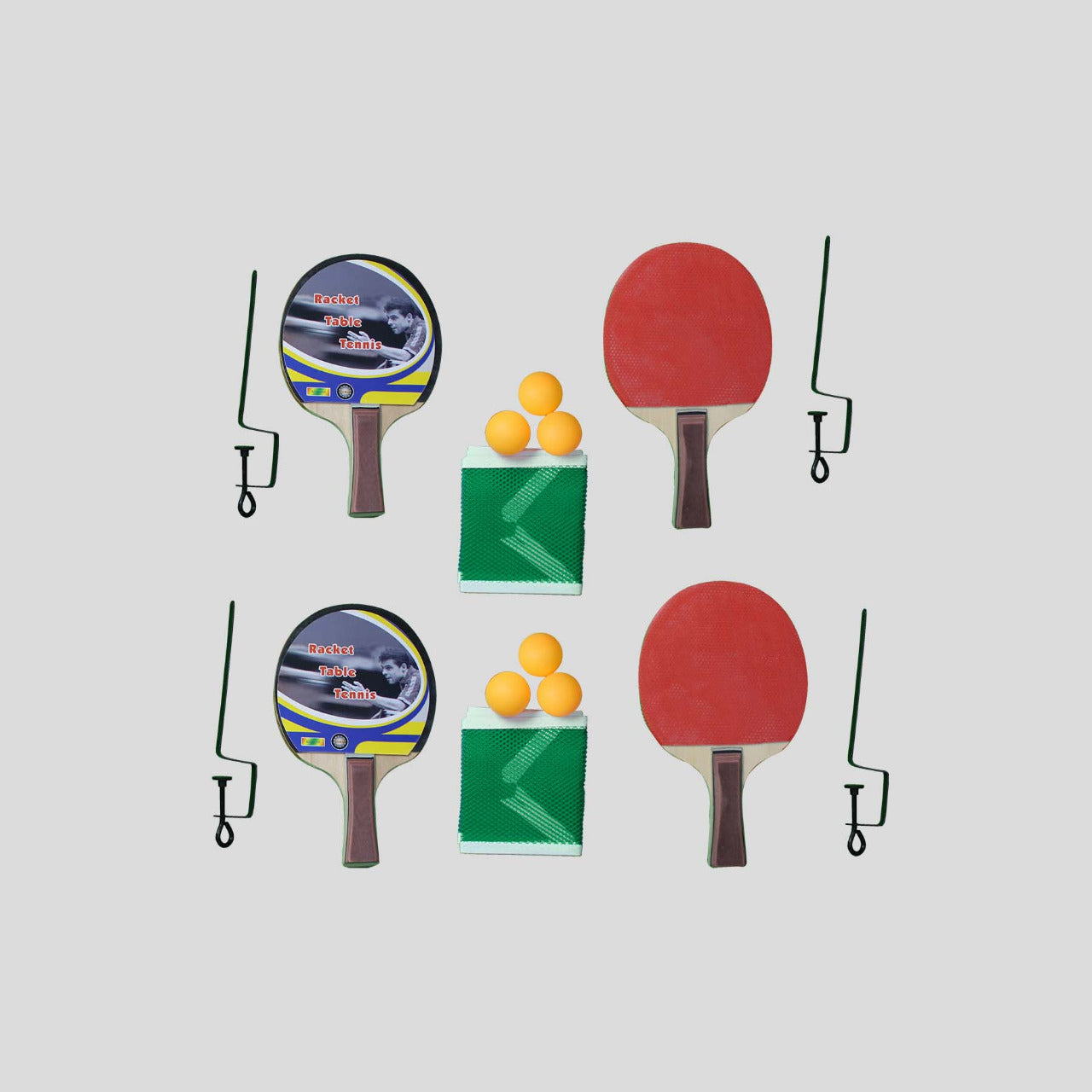 Set Doble de Ping Pong/4 Paletas, 2 Redes con Postes para Montaje Fácil y Pelotas, Sin Mesa