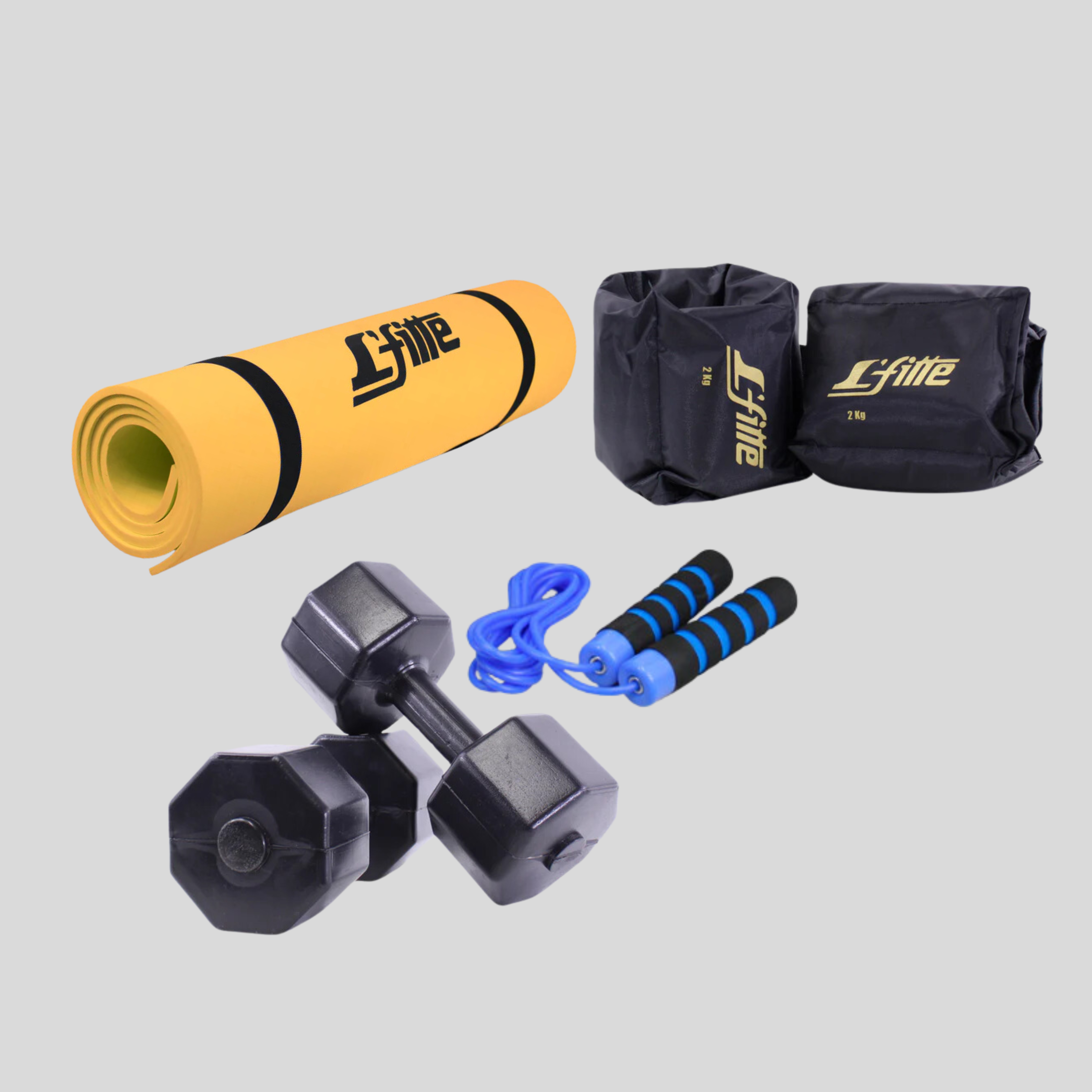 Kit De Ejercicio Con Cuerda De Neopreno/ Par De Mancuernas 5 kg/ Par De Polainas 2kg/Tapete para yoga L'fitte