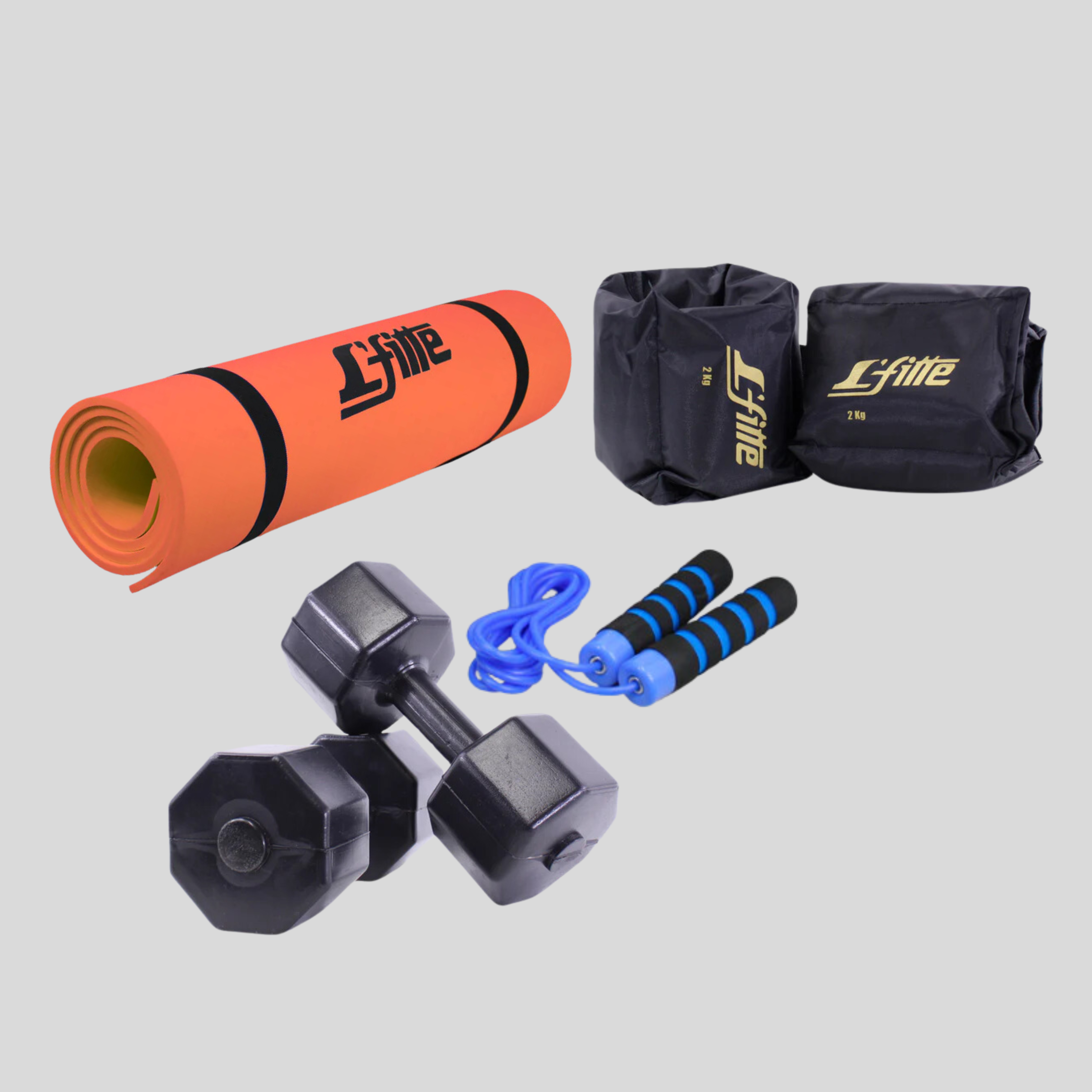 Kit De Ejercicio Con Cuerda De Neopreno/ Par De Mancuernas 5 kg/ Par De Polainas 2kg/Tapete para yoga L'fitte