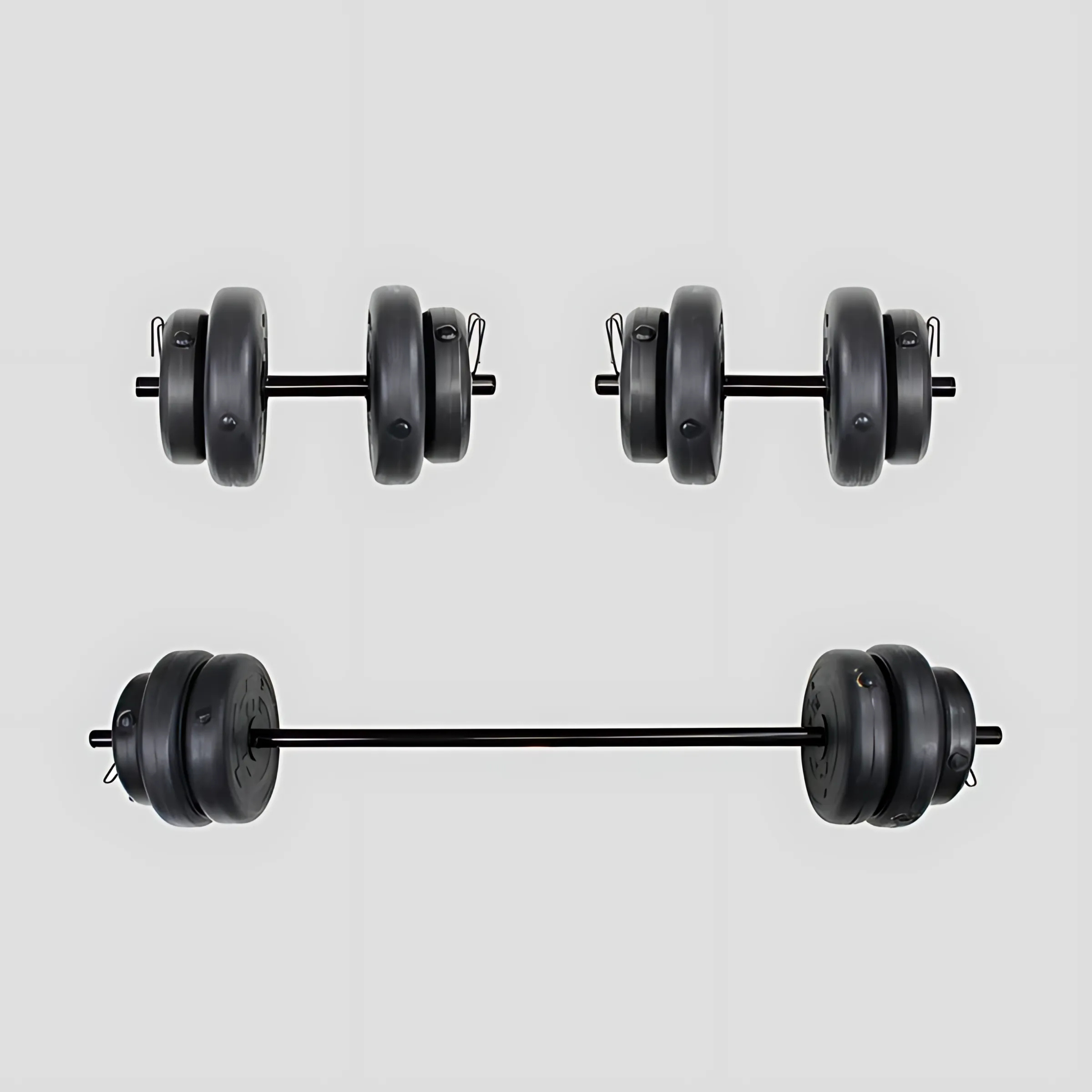 Set De 115lb Con Barra, Mancuernas y Bandas de Diferentes Resistencias