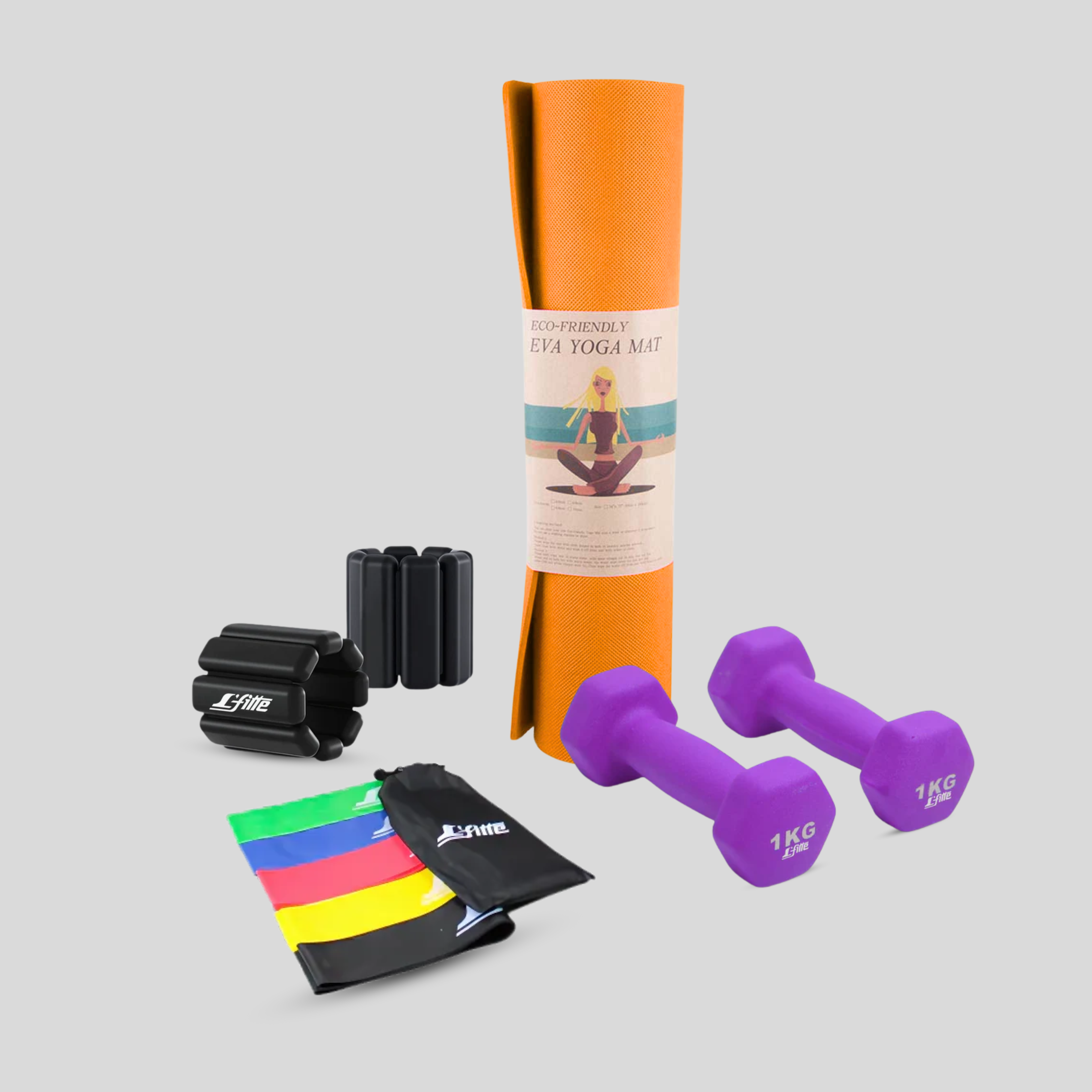 Kit De Ejercicio(Tapete,Ligas,Polainas,Mancuernas)