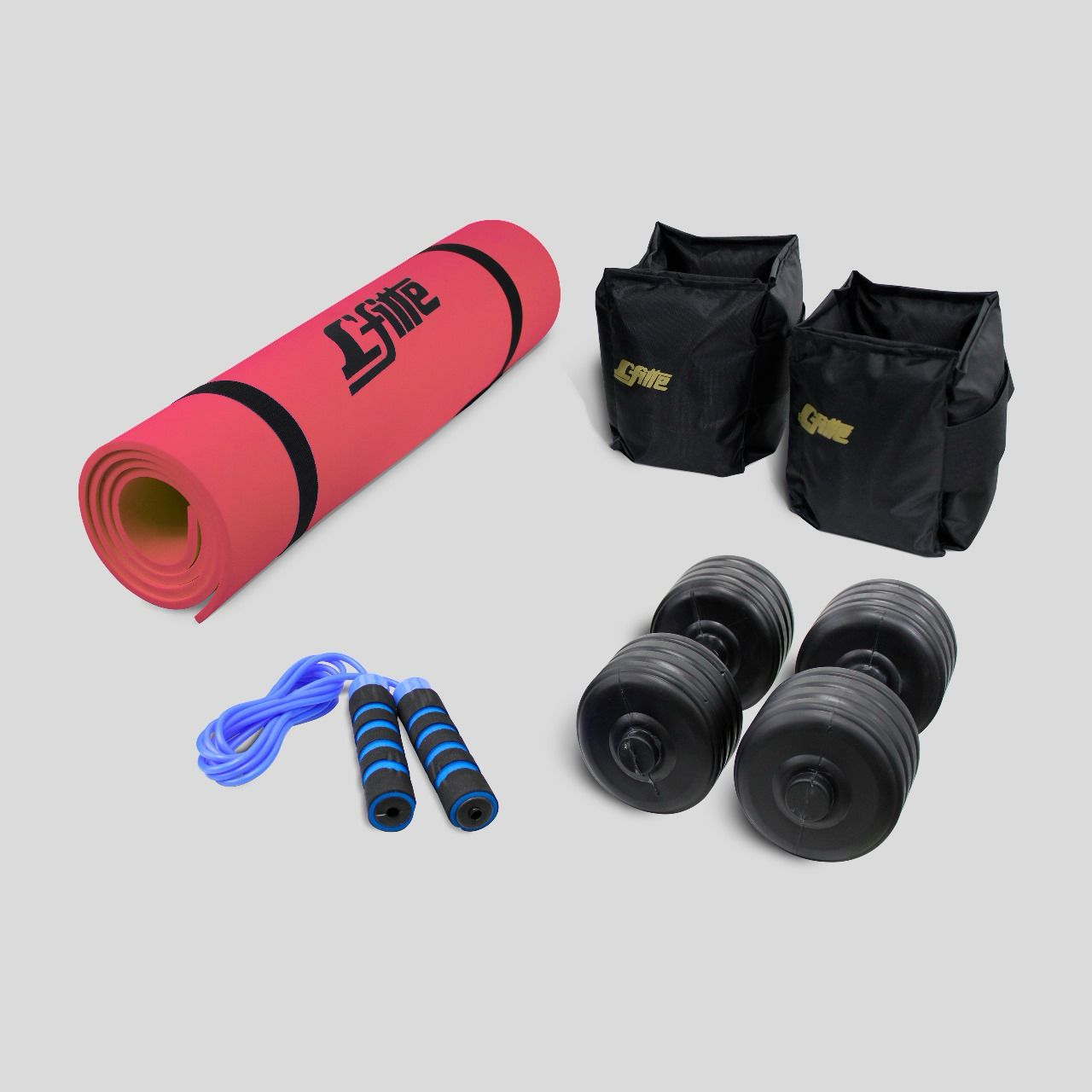 Kit De Ejercicio Polaina 2 kg, Cuerda para saltar, Mancuernas 3.5 kg y Tapete De 1.50m