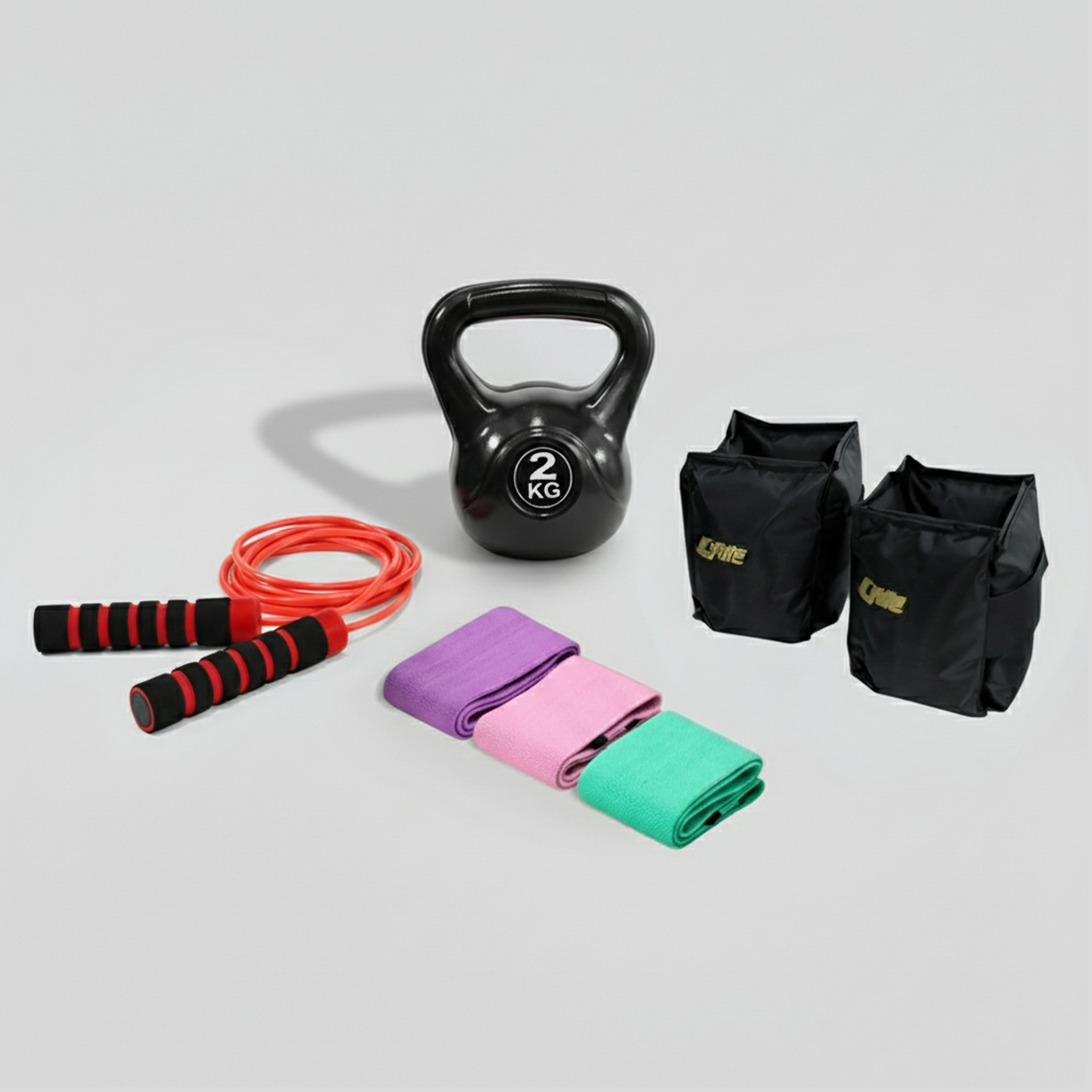 Kit de Entrenamiento Con Polainas de 2 kg Con velcro Ajustable,Bandas de Tela con 3 Resistencias, Pesa Rusa de 2 kg Rellena y Cuerda de Neopreno Para Saltar