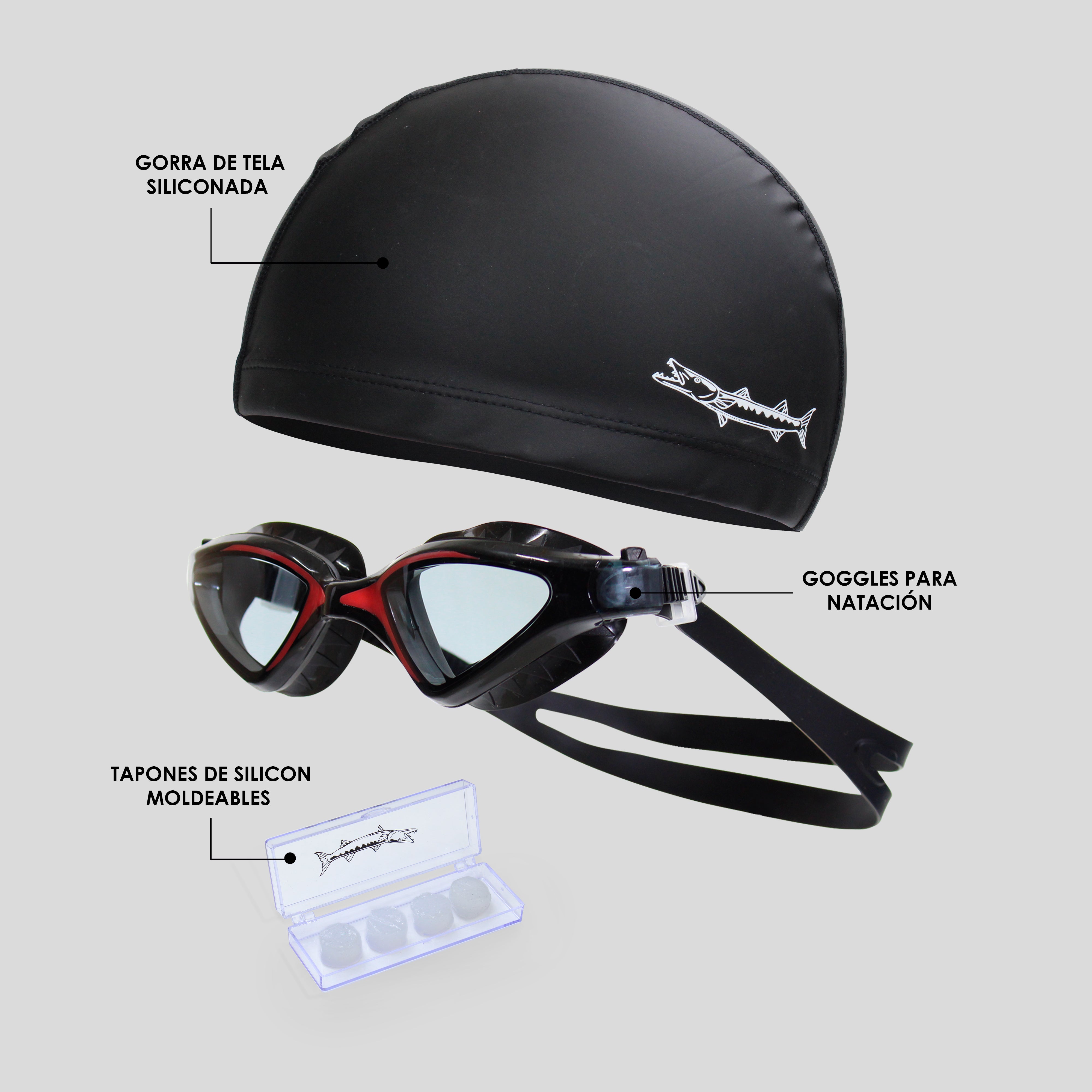 Kit Barracuda De Natación 3pcs Goggle, Gorra Y Tapones