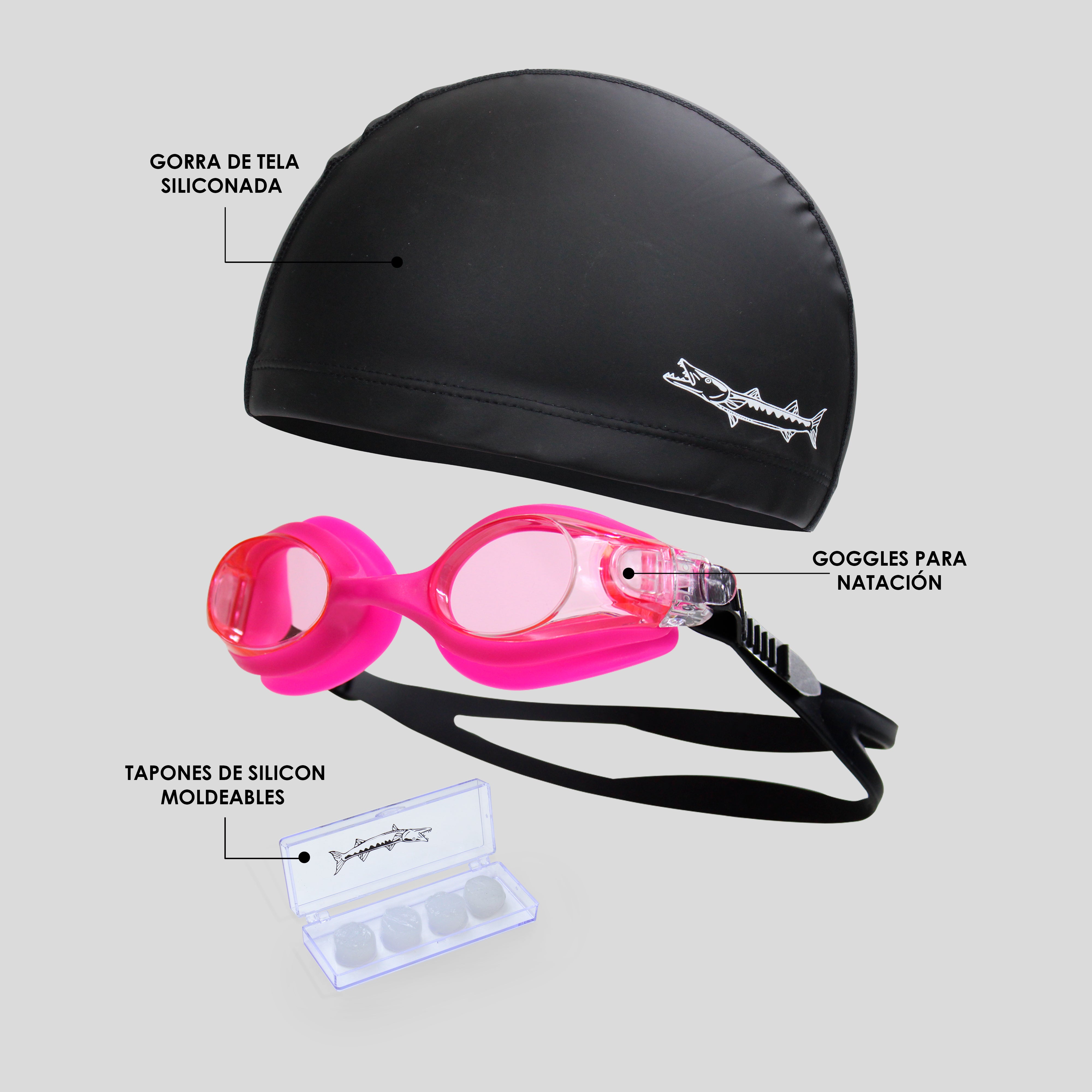 Kit Barracuda De Natación 3pcs Goggle, Gorra Y Tapones