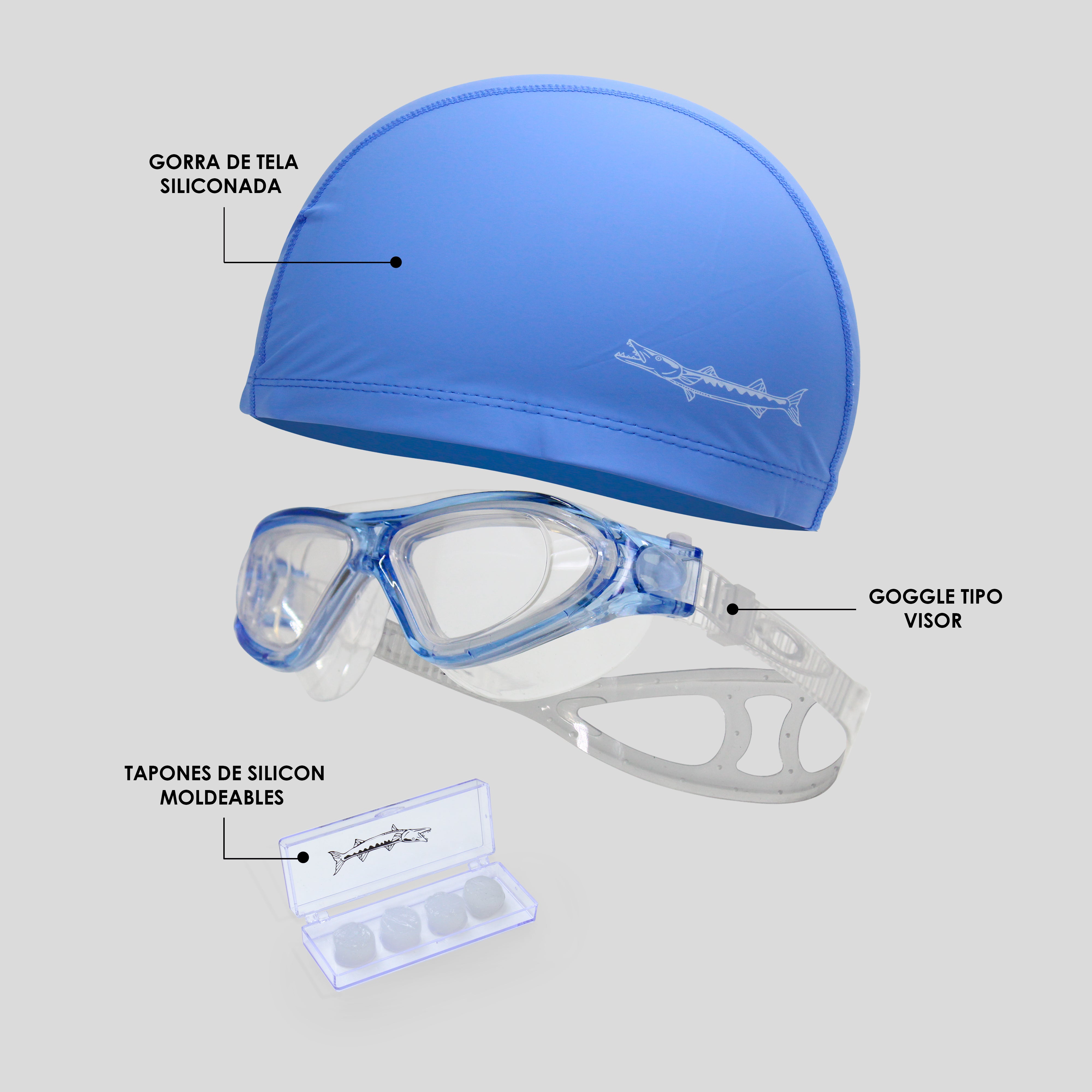 Kit Barracuda De Natación 3pcs Goggles, Gorra Y Tapones