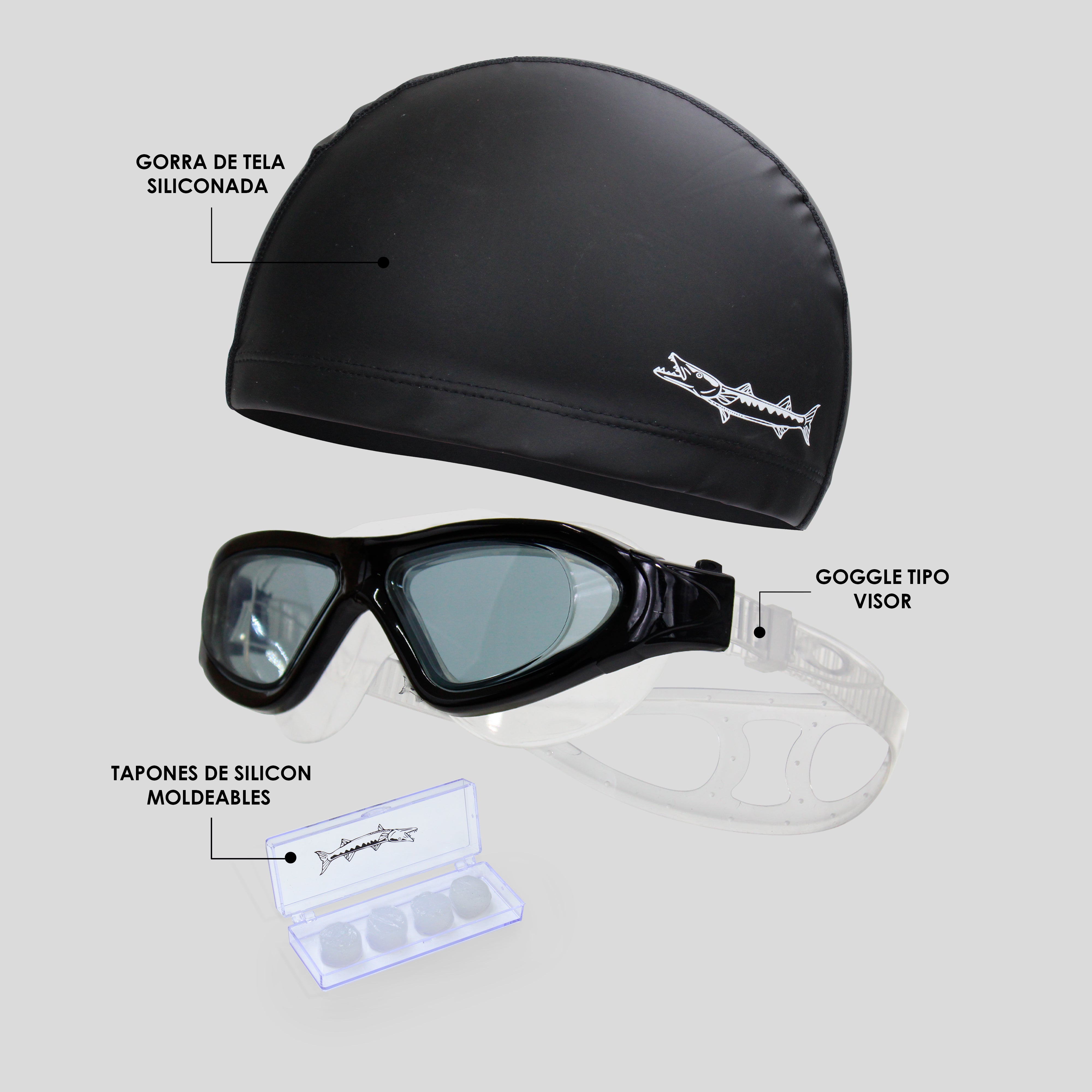 Kit Barracuda De Natación 3pcs Goggles, Gorra Y Tapones