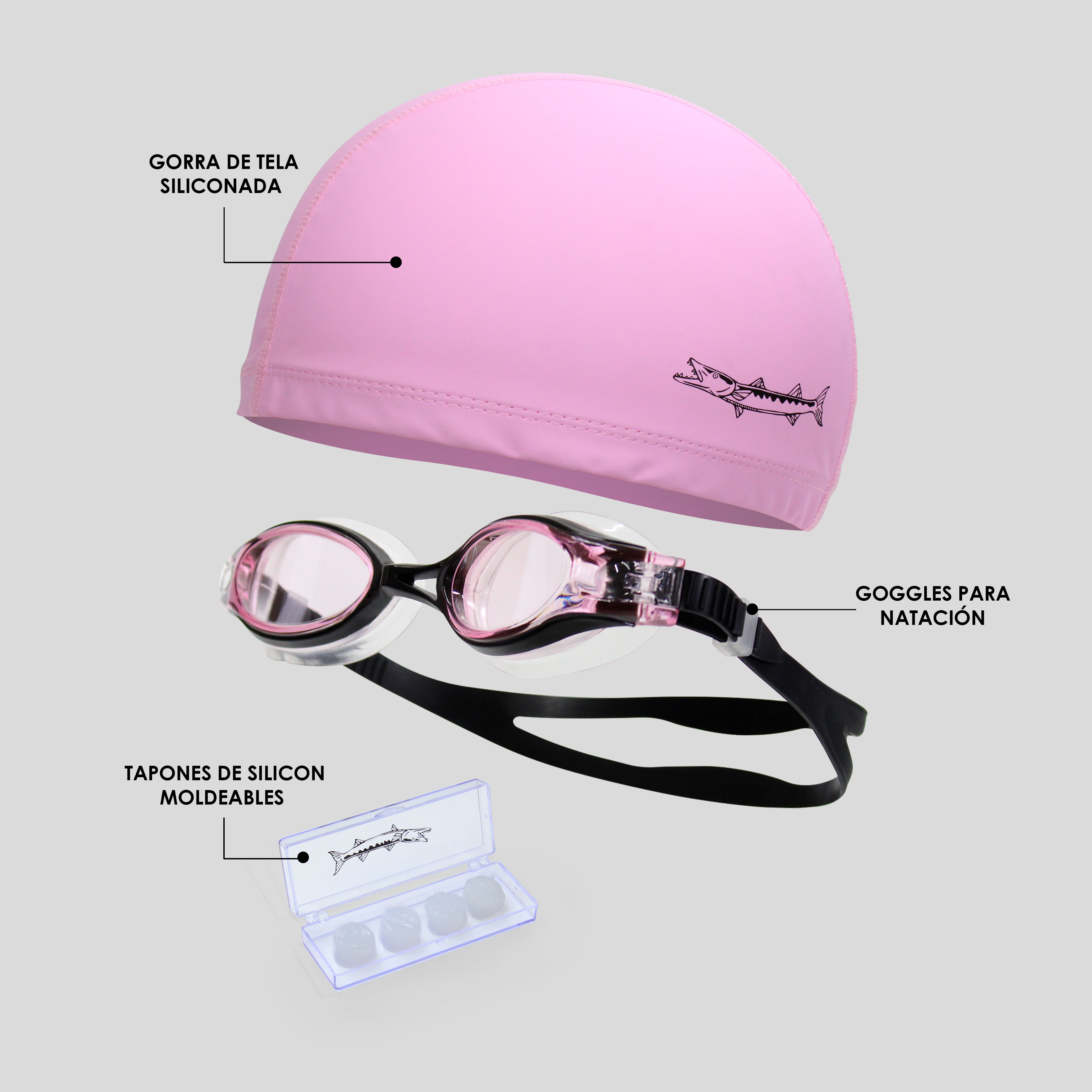 Kit Barracuda De Natación 3pcs Goggle, Gorra Y Tapones Gs9130