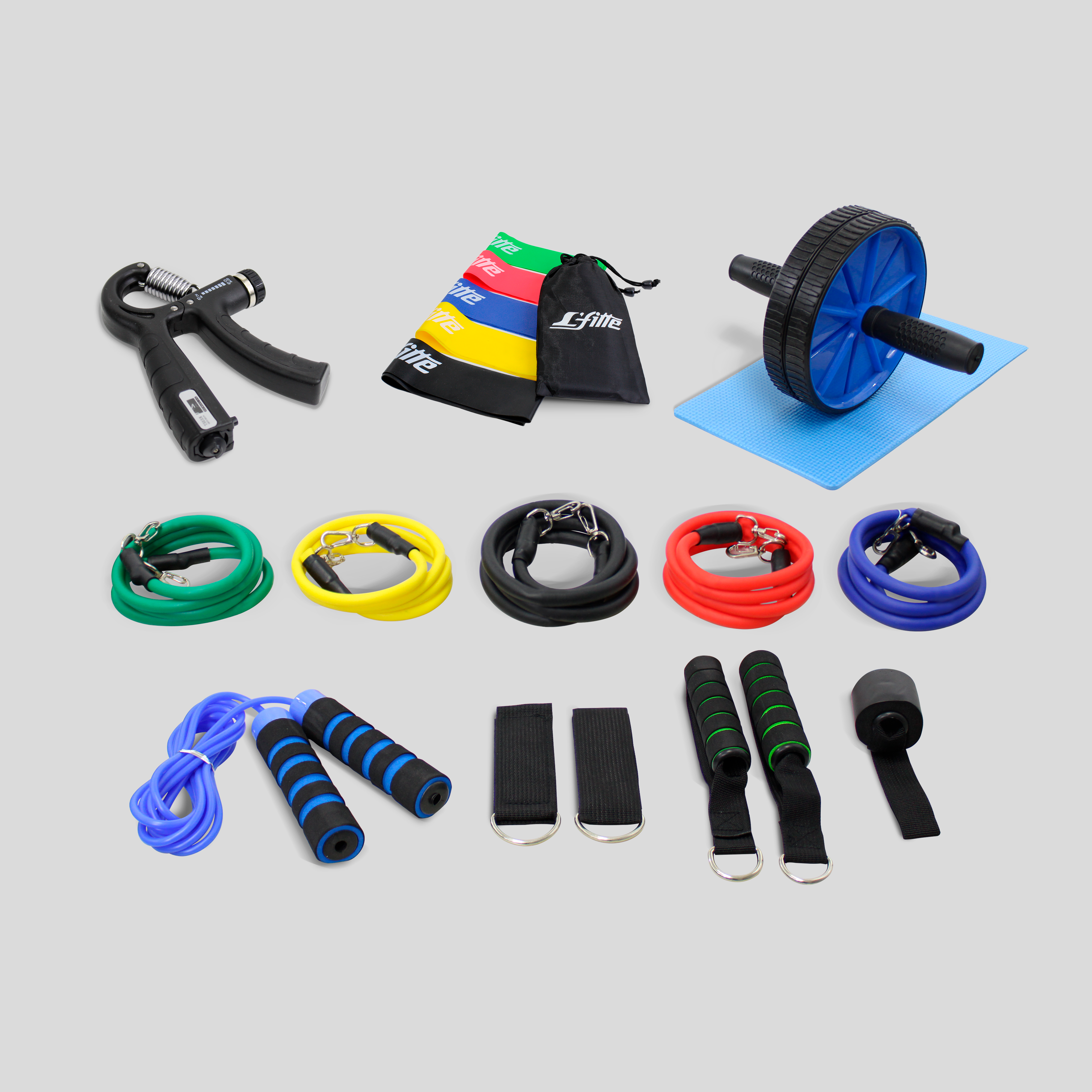 Kit de Ejercicio con Cuerda, Bandas, Rueda Abs, Set Ligas, Handgrip