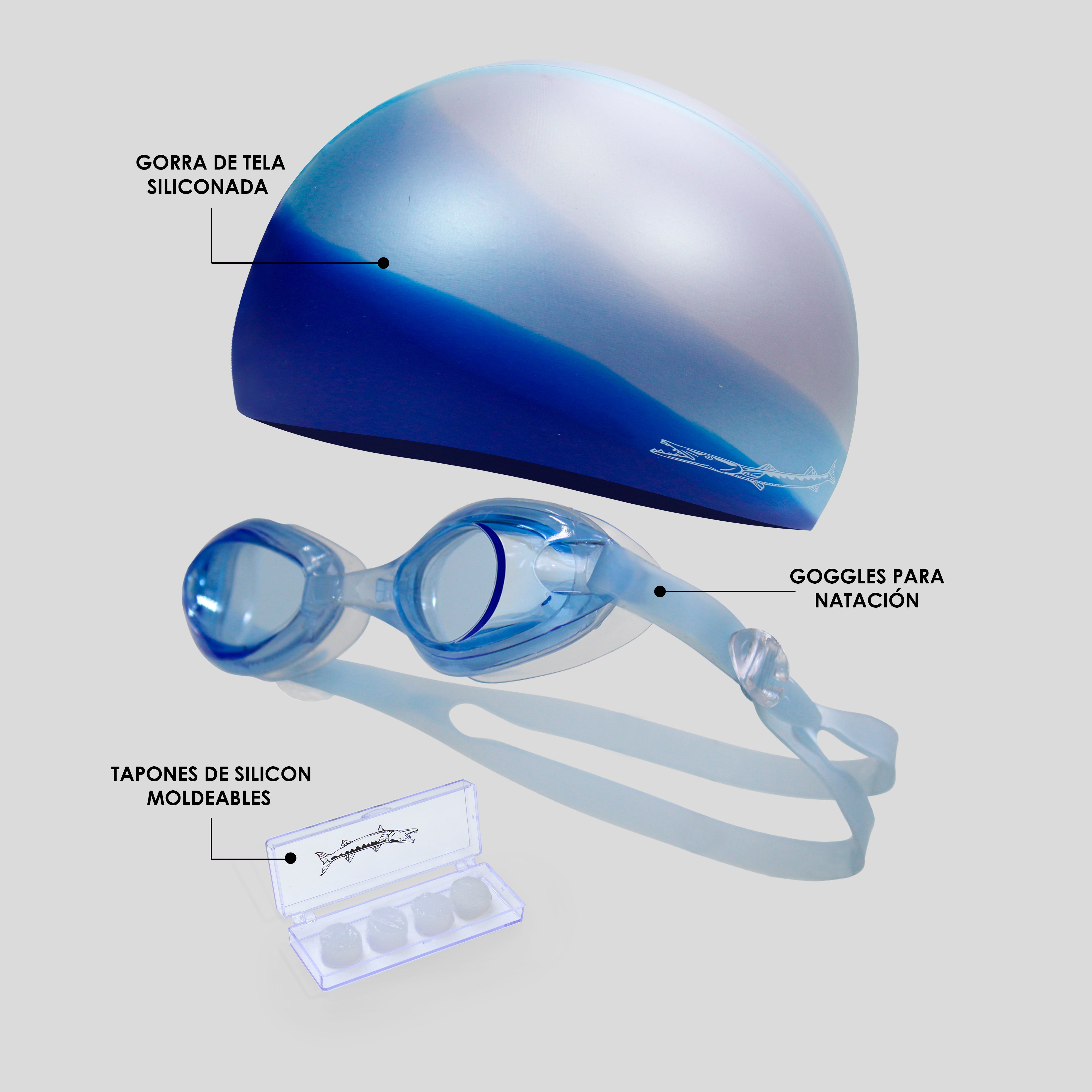 Kit Barracuda De Natación 3pcs Goggle Gorra Tapones De Niño