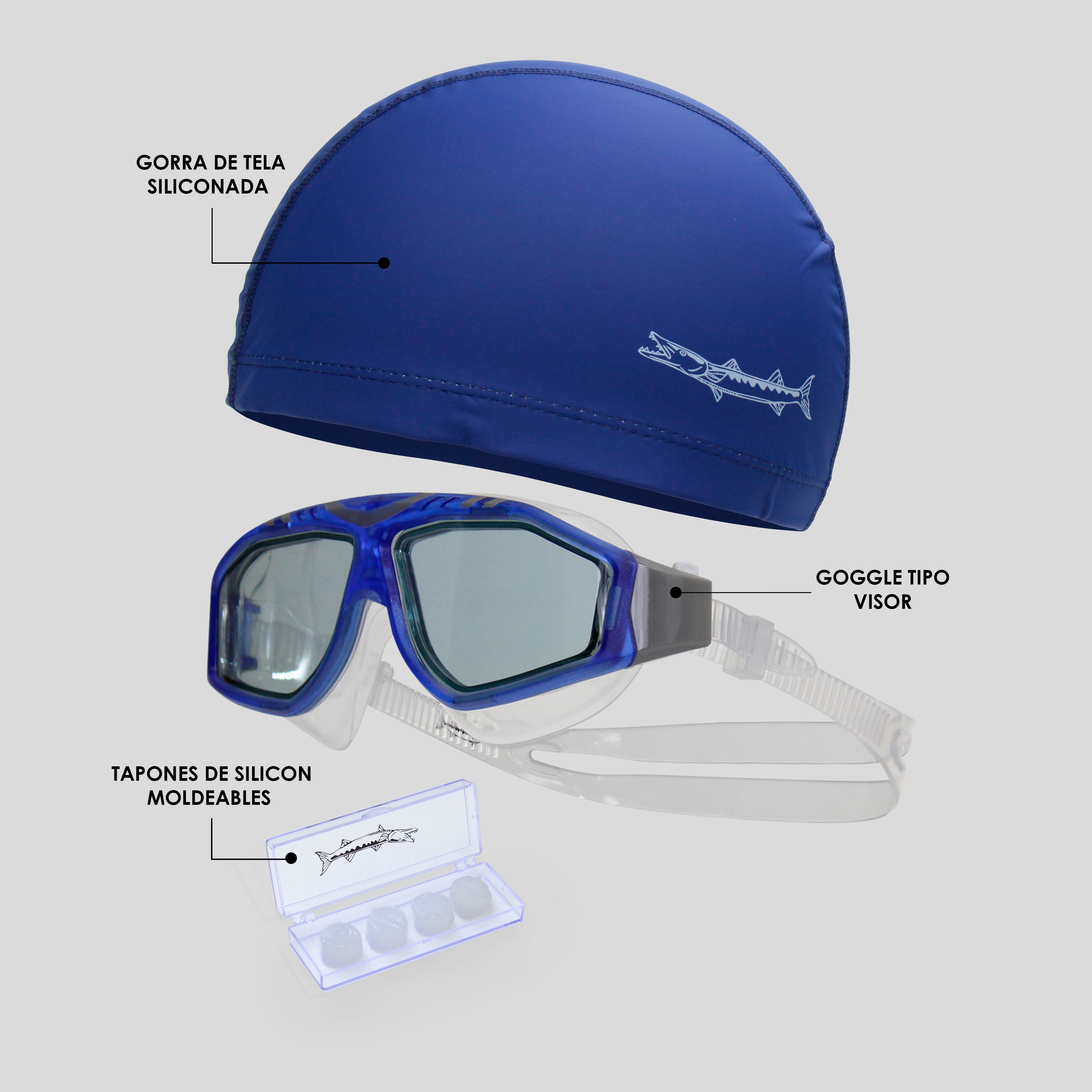 Kit Barracuda De Natación 3pcs Goggle, Gorra, Tapones