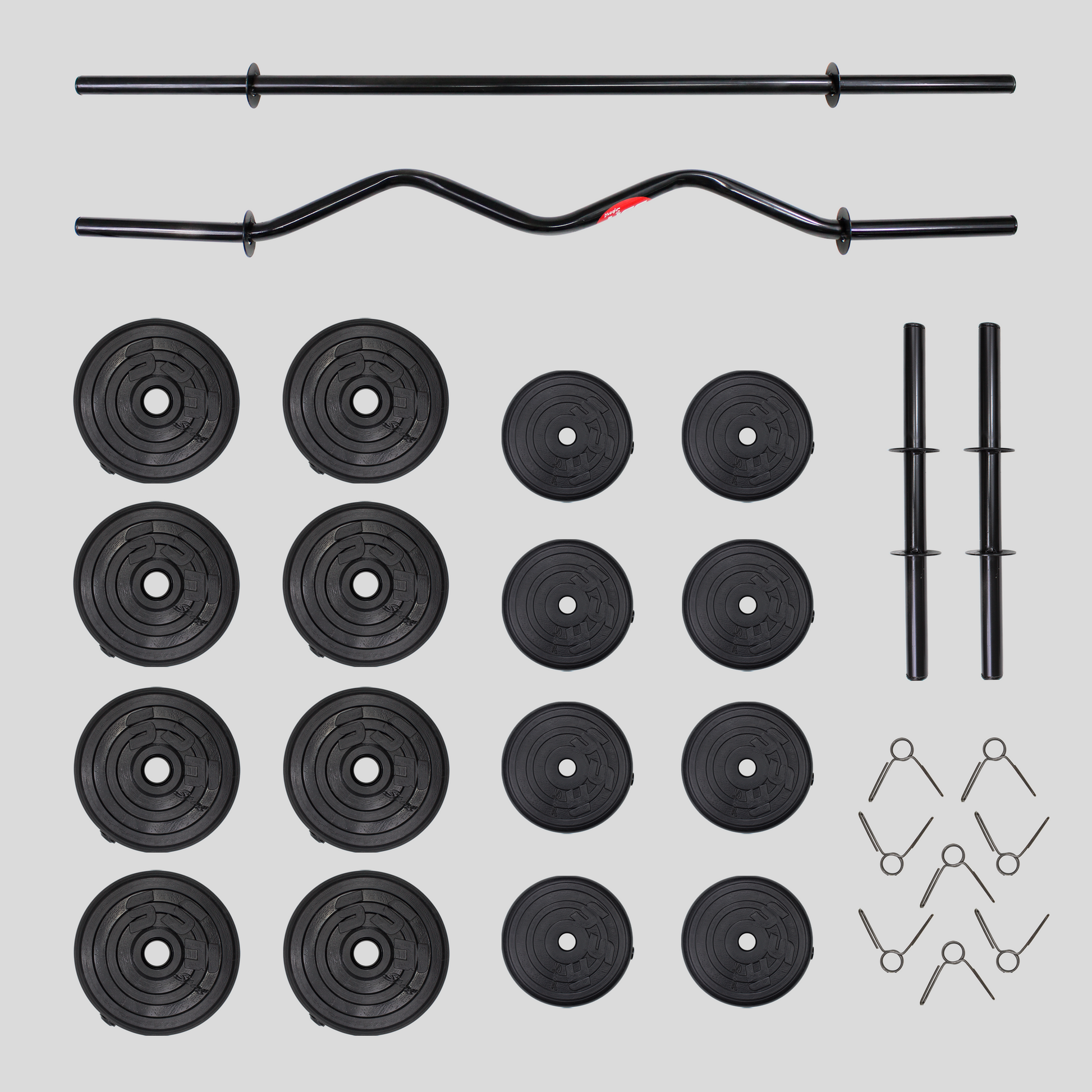 Set De 115LB Con Barra Z Barra Recta Y Mancuernas Deportes Guerra