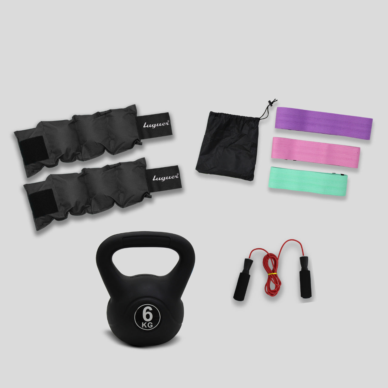 Kit De Polainas 2kg, Pesa Rusa 6 Kg, 3 Bandas De Resistencia Y Cuerda De Neopreno